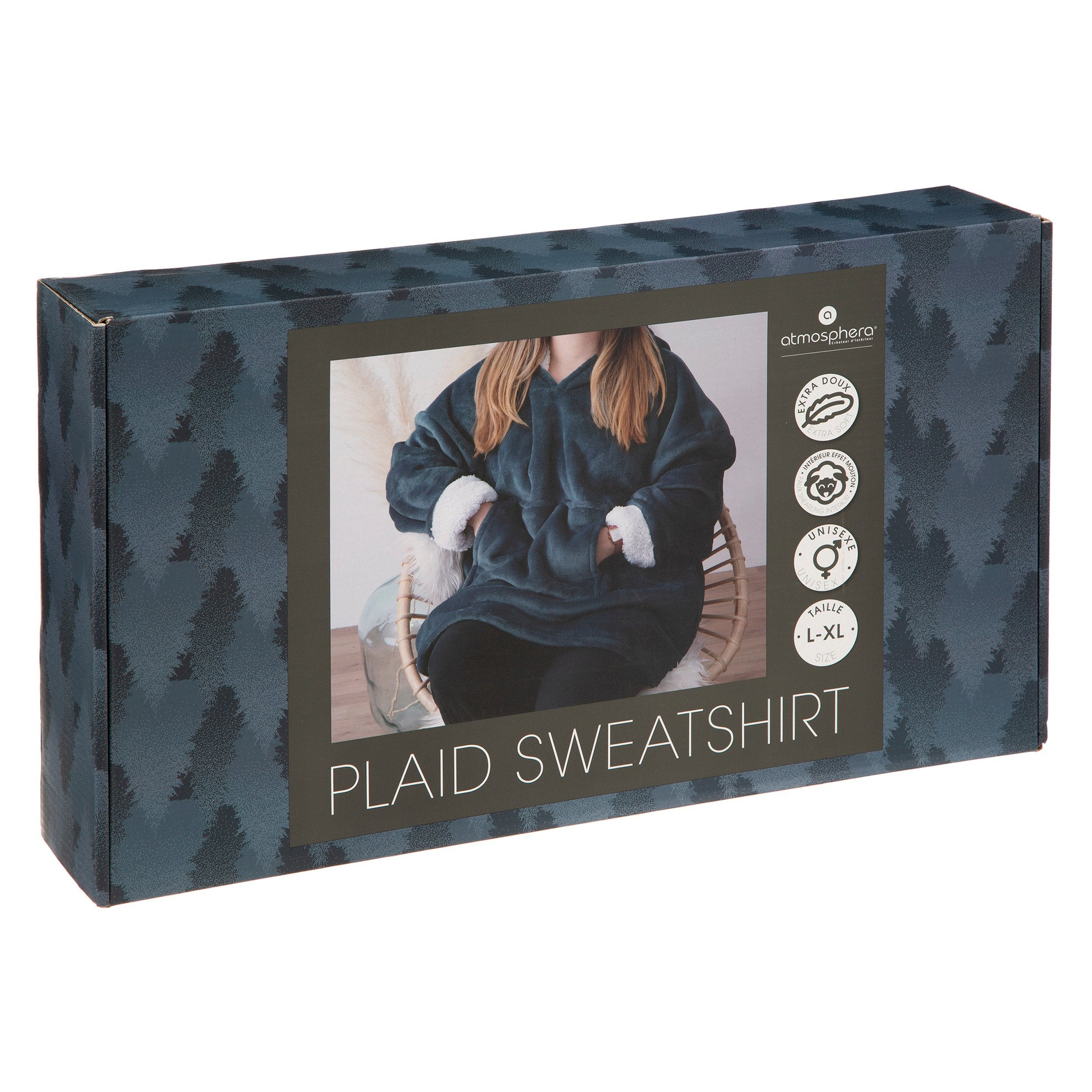 Patura cu gluga marime L XL flanel albastru egeean Atmosphera