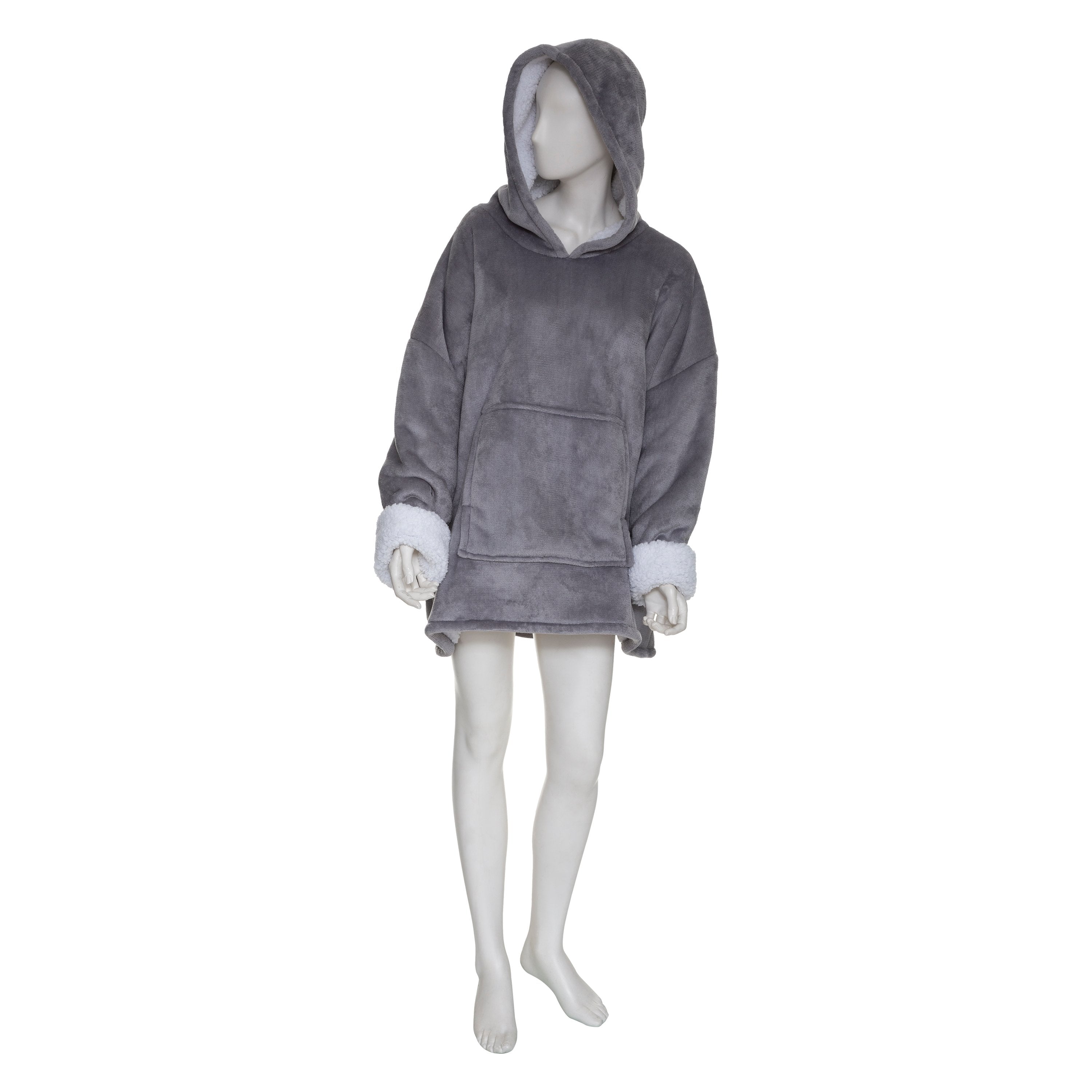 Patura cu gluga marime L XL flanel gri Atmosphera
