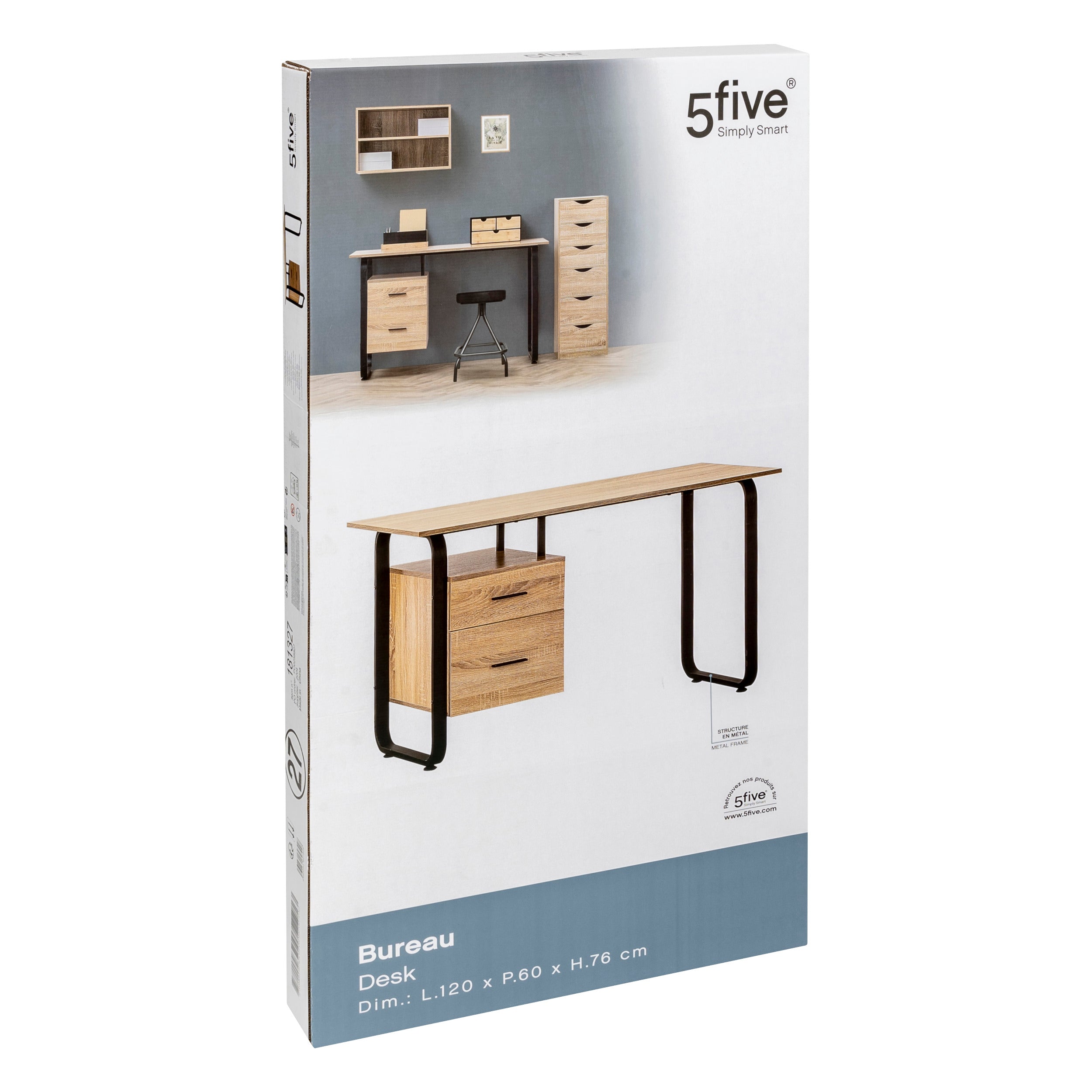 Mobilier depozitare, birou efect lemn/metal sertare - Five