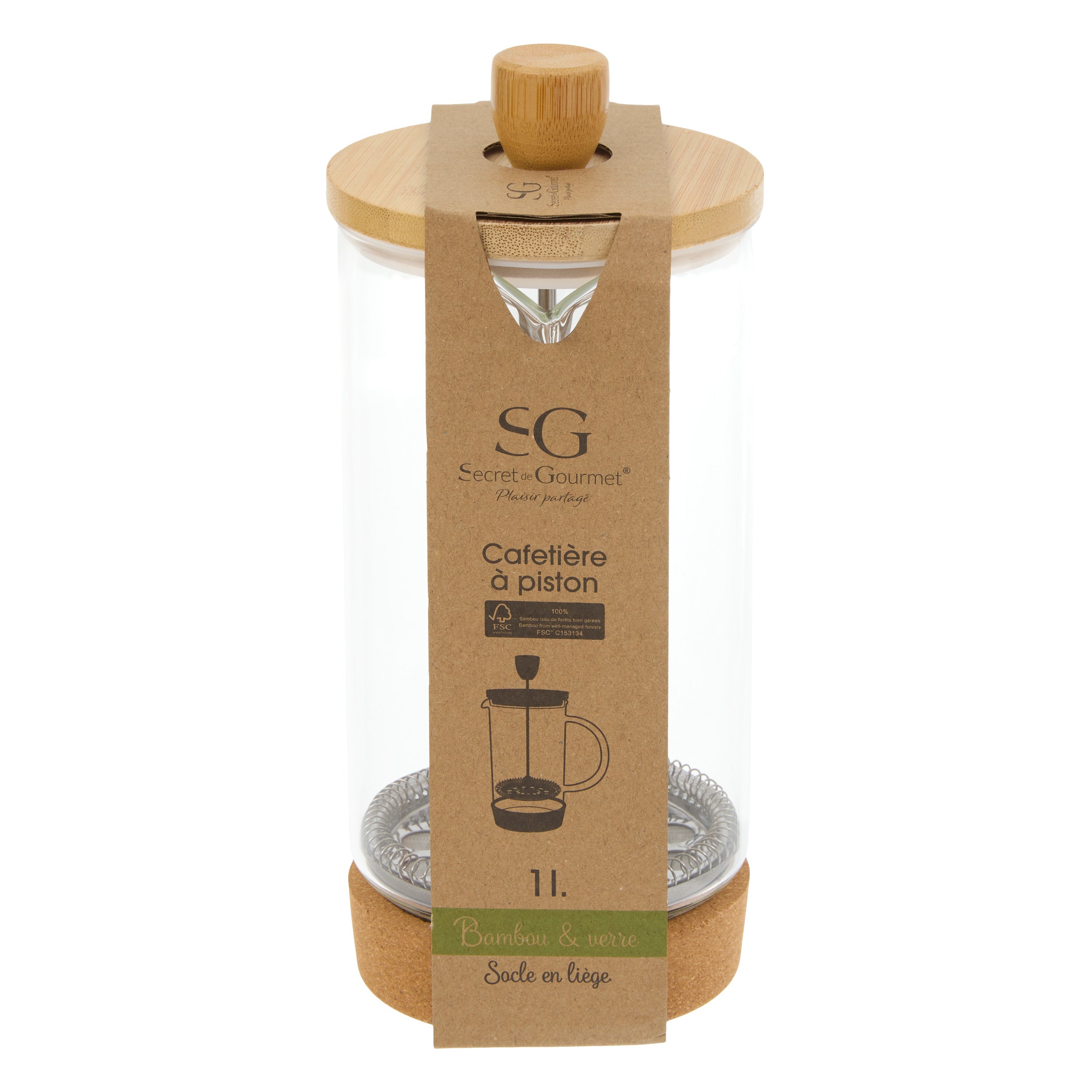 Tacam, cafetiera sticla bambus 1 l - Secret de Gourmet