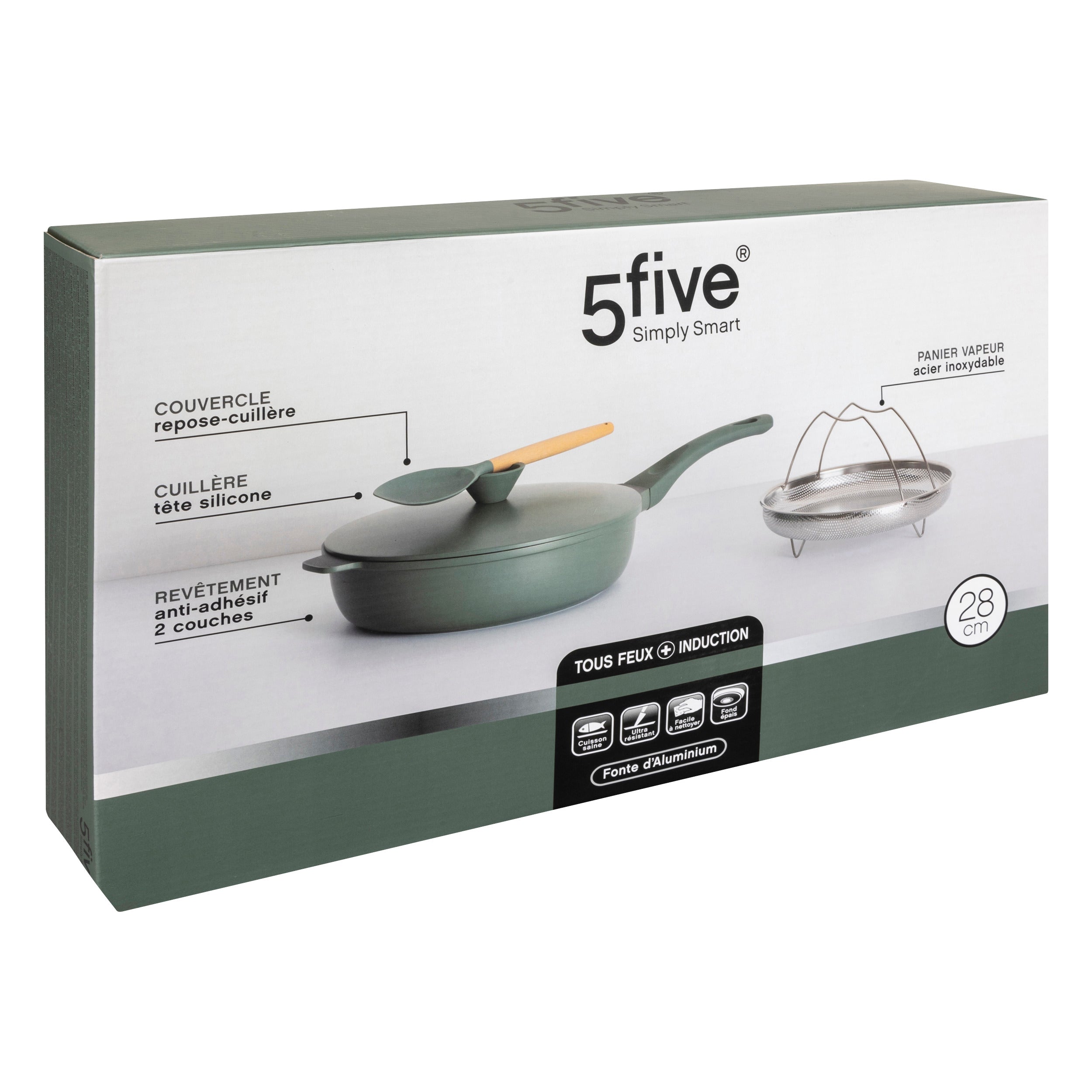Tigaie adanca alu turnat 28 cm verde - Five