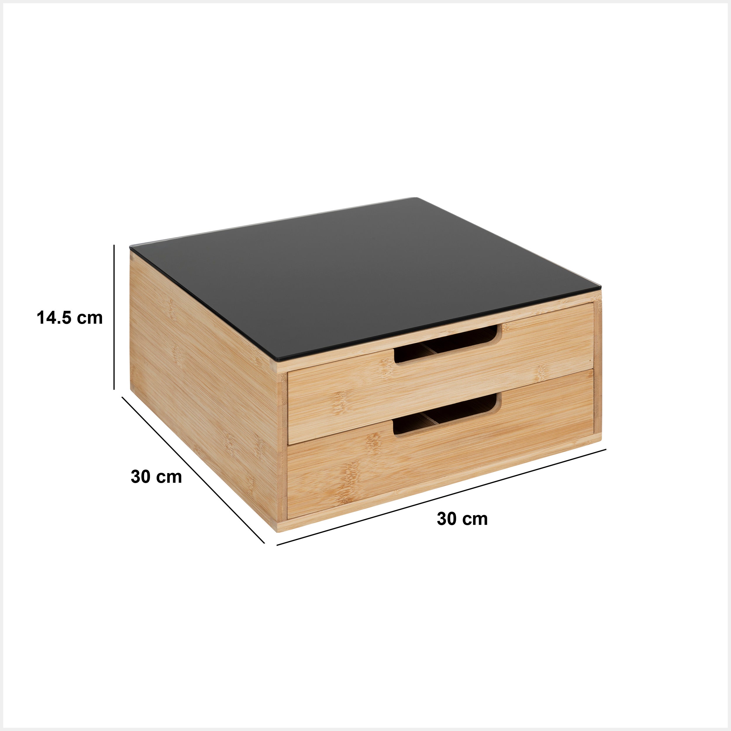 Organizator negru 2 sertare, cu separatoare detasabile din bambus si sticla neagra