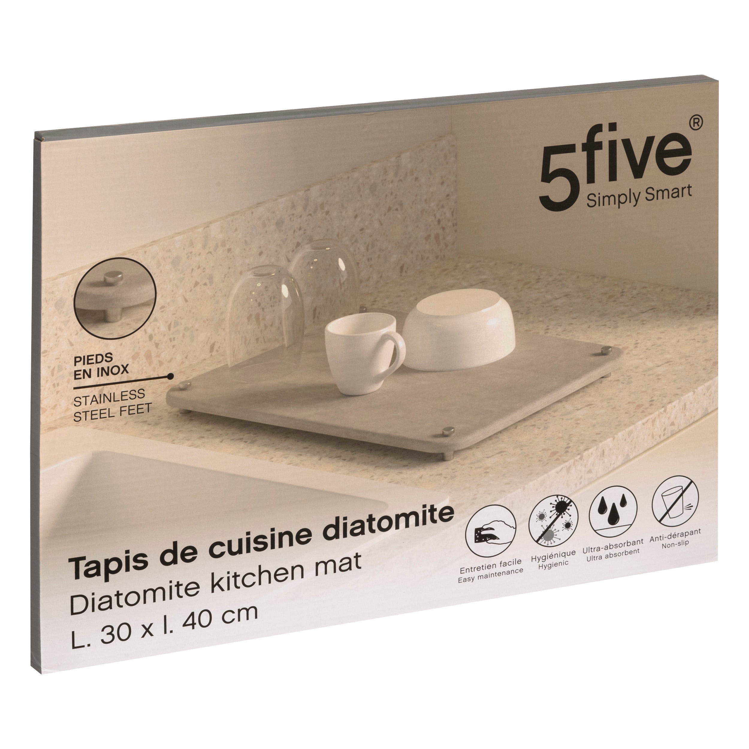 Covoras bucatarie ultra-absorbant gri, diatomit, 40 x 30 cm
