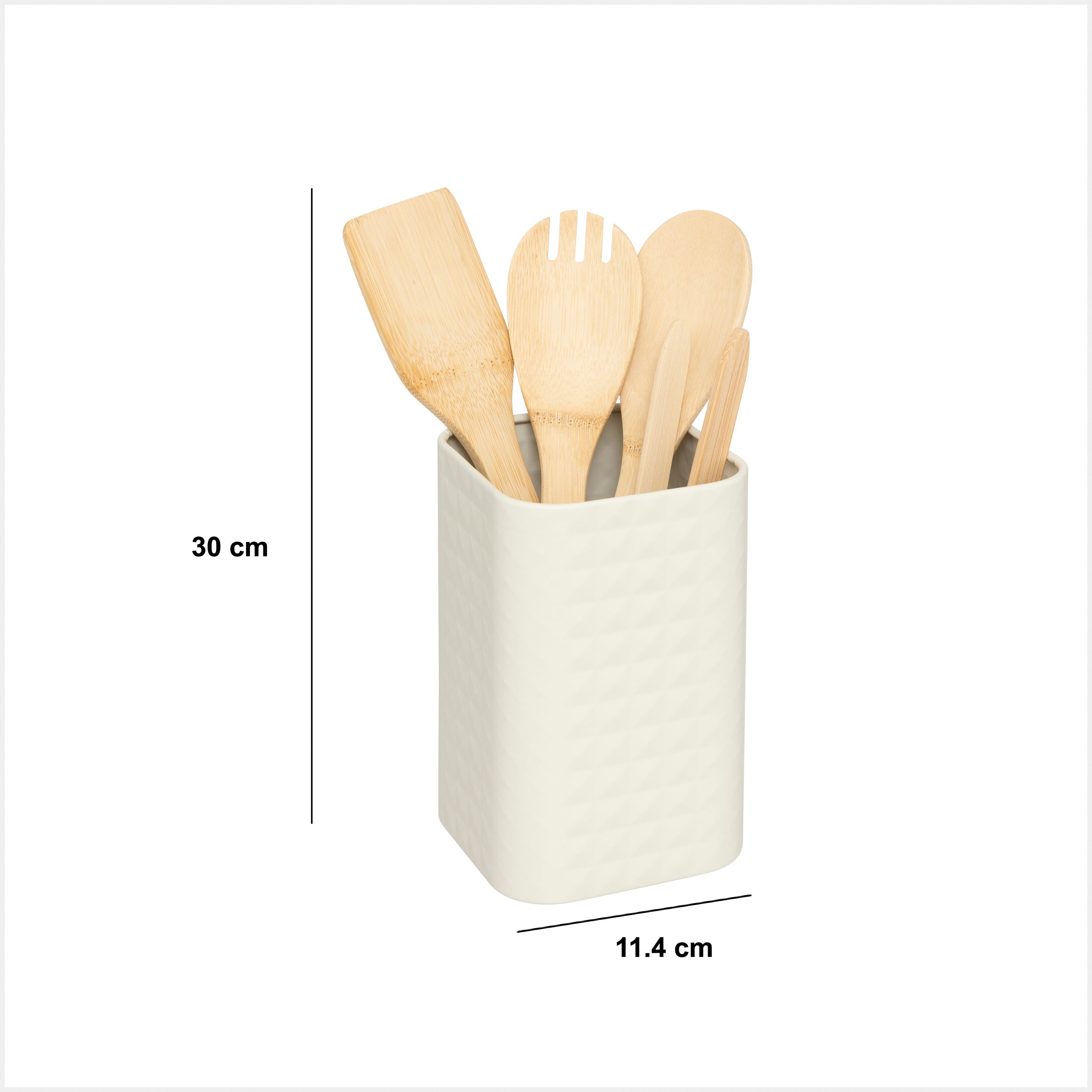 Ustensile bucatarie, set 4 buc, bambus cu suport asortat