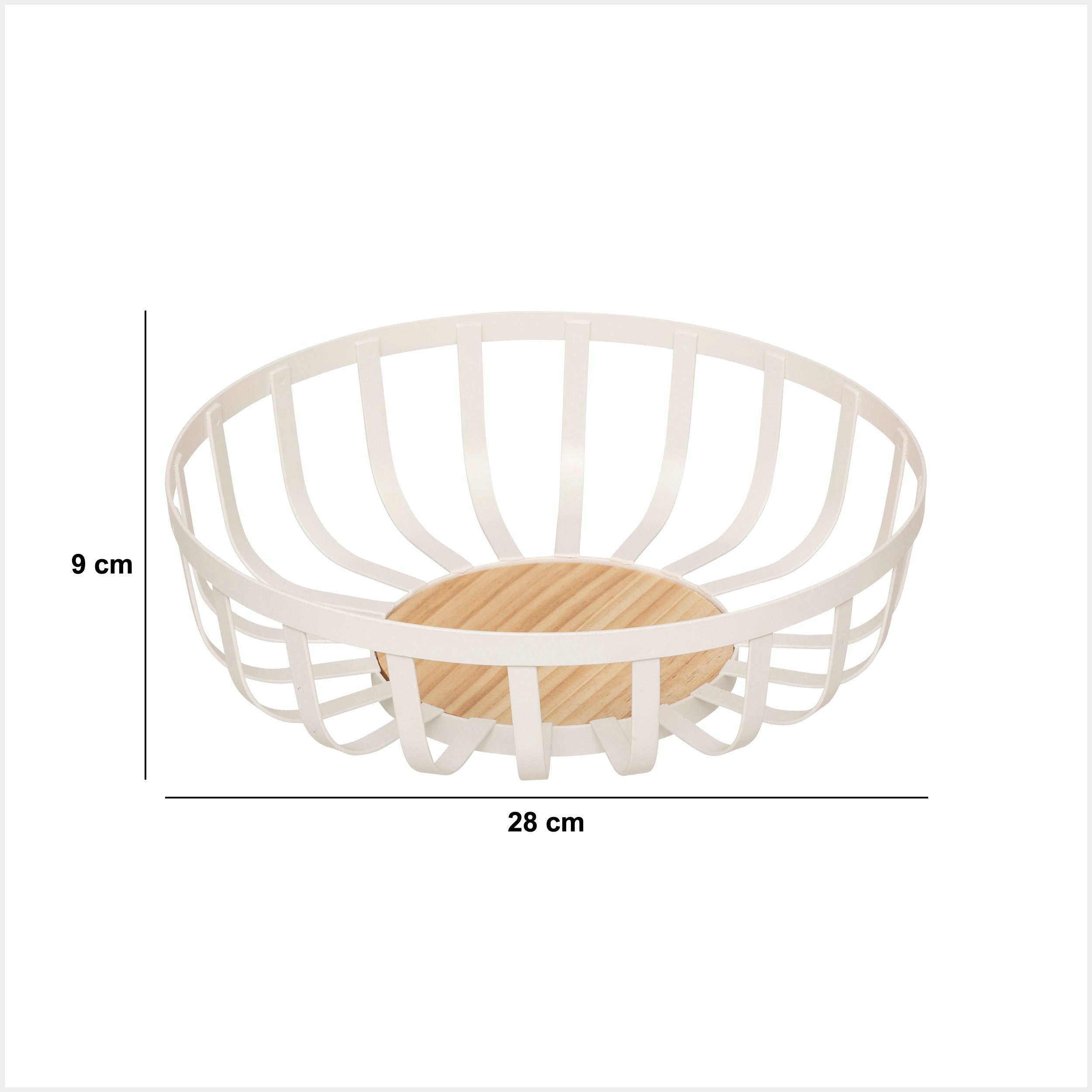 Cos fructe metalic, alb, D 28 x H 9 cm