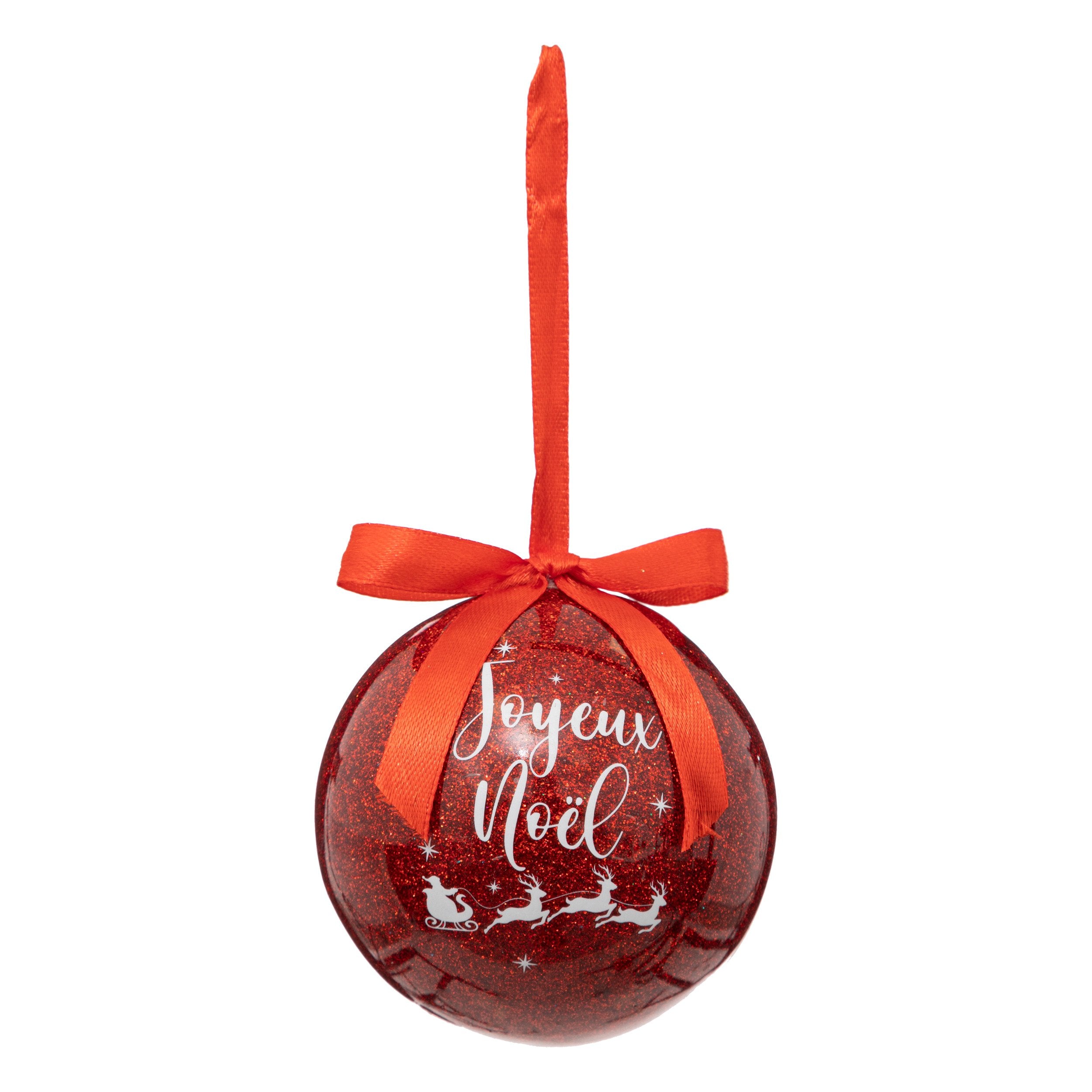 Glob de brad Joyeux Noel cu sclipici, rosu, D 7,5 cm | Atmosphera