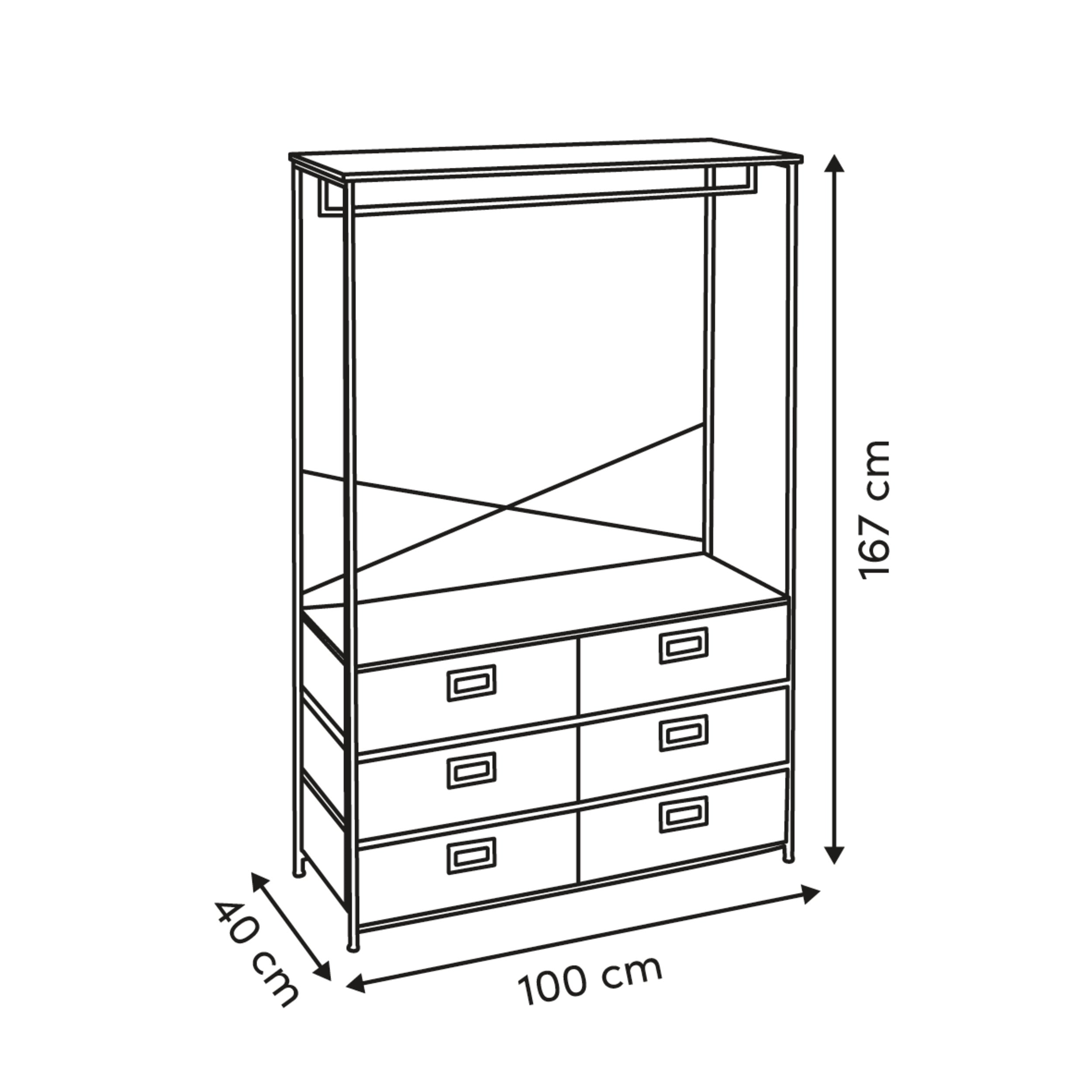 Mobilier depozitare, dressing bara cu 6 sertare gri tissa - Five