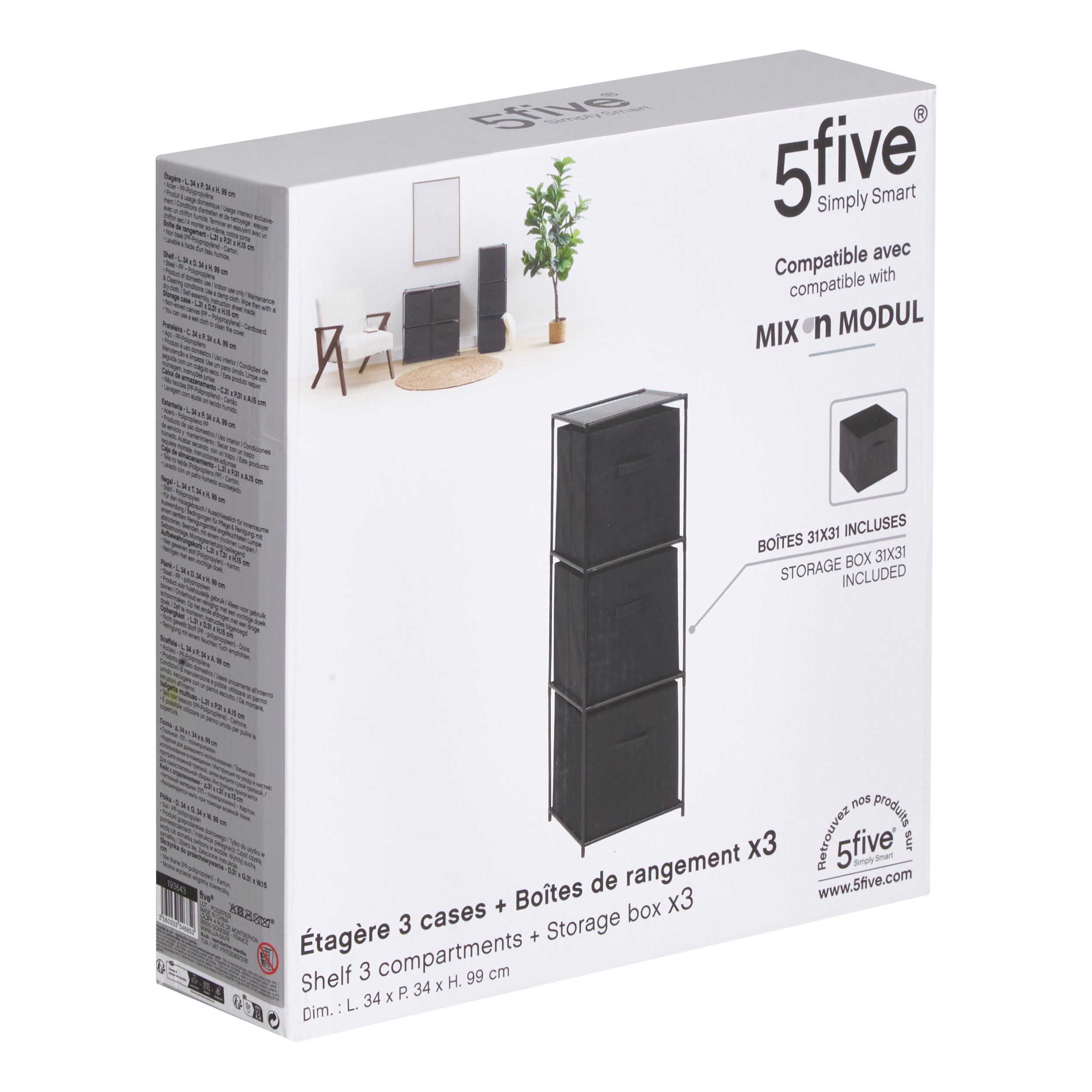 Mobilier depozitare, lot etajera cu 3 cutii mix el - Five
