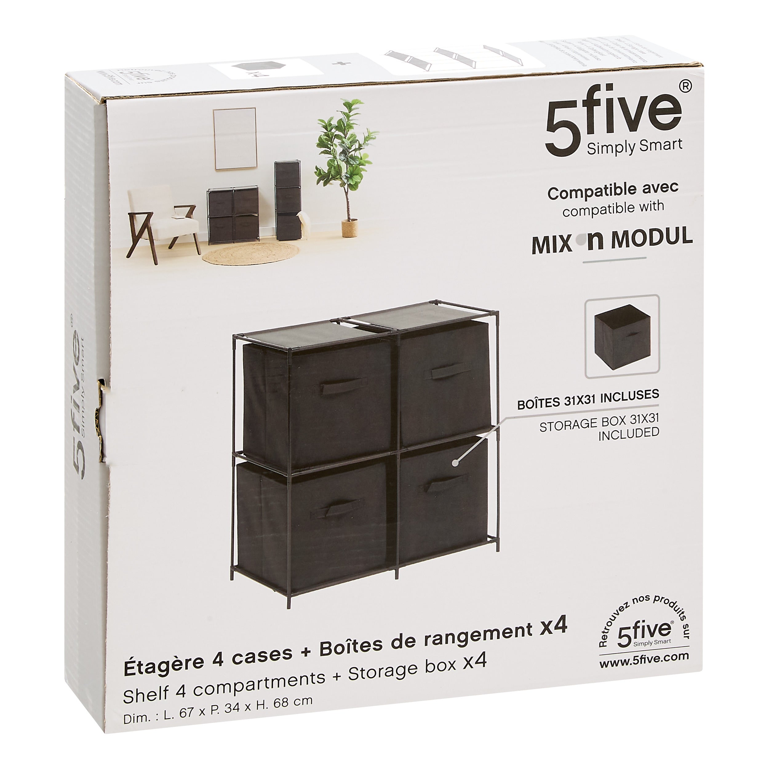 Mobilier depozitare, lot etajera cu 4 cutii mix el - Five