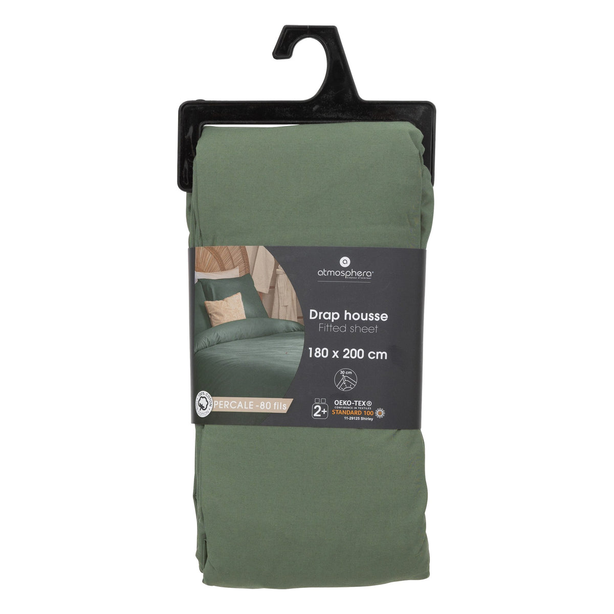 Cearceaf verde cu elastic, 2 persoane, 180 x 200 x 30 cm