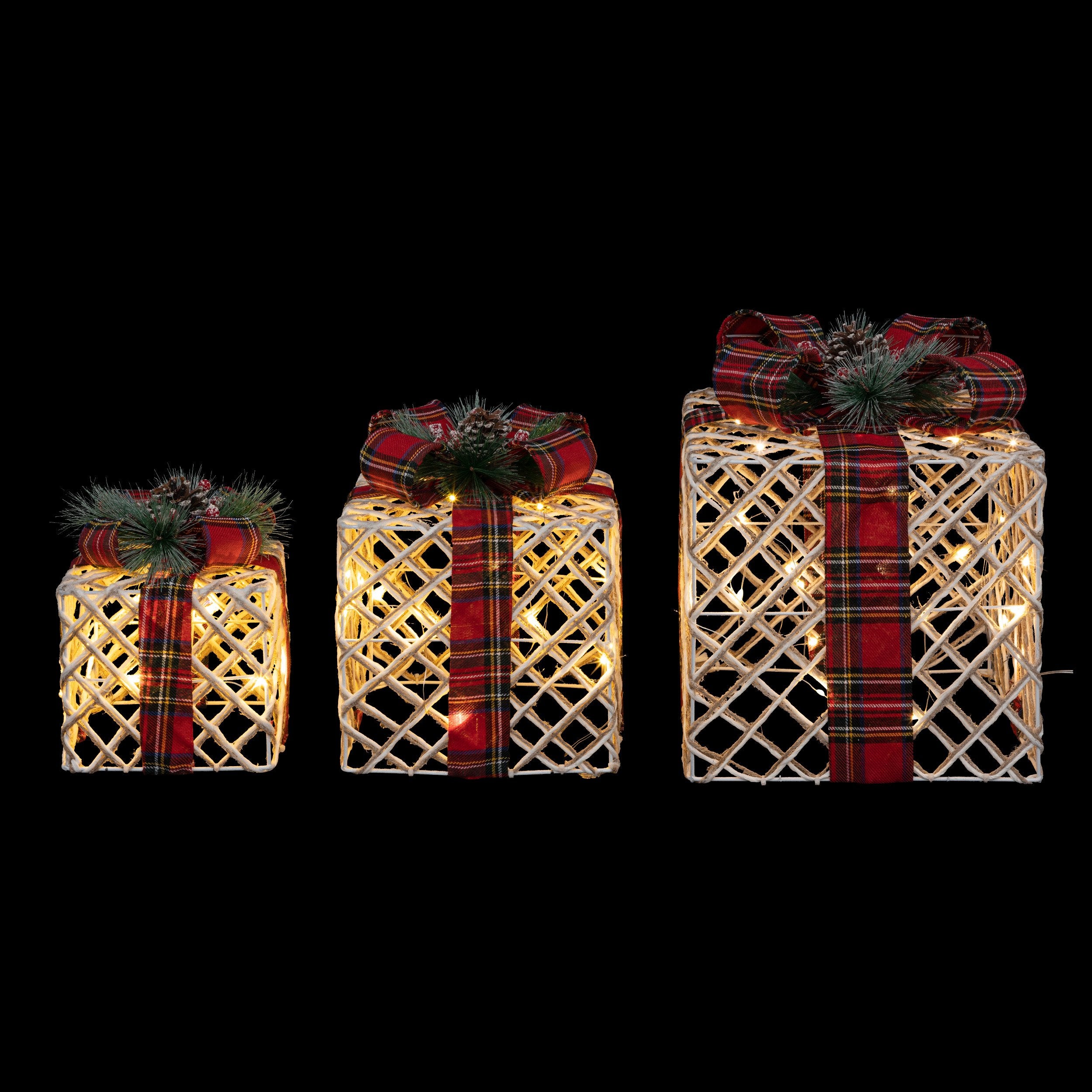 Set 3 cadouri luminoase LED, tartan, 25 cm | Atmosphera