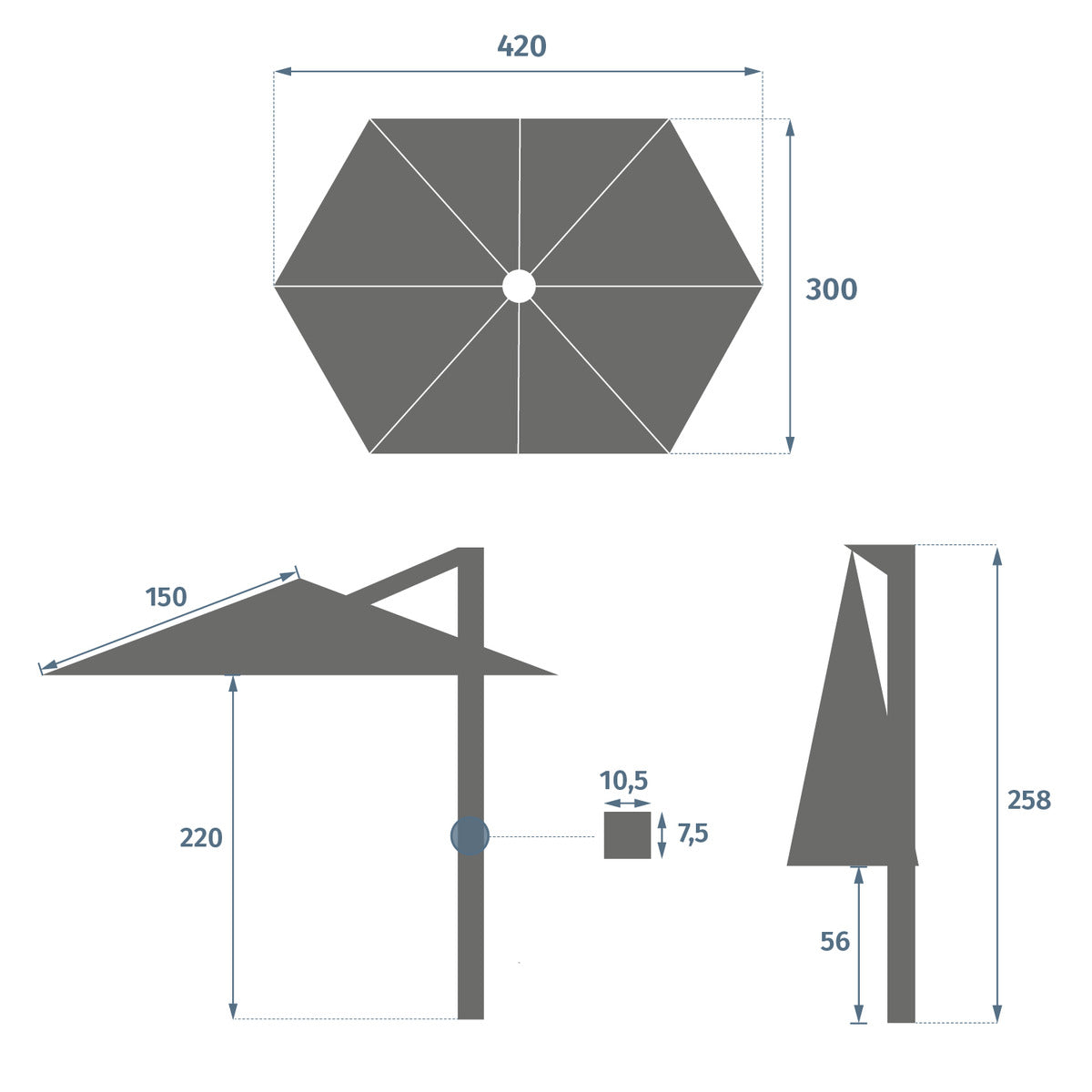 Umbrela de soare Tikeo Platinum Cantilever 4,2 x 3 m - Hesperide
