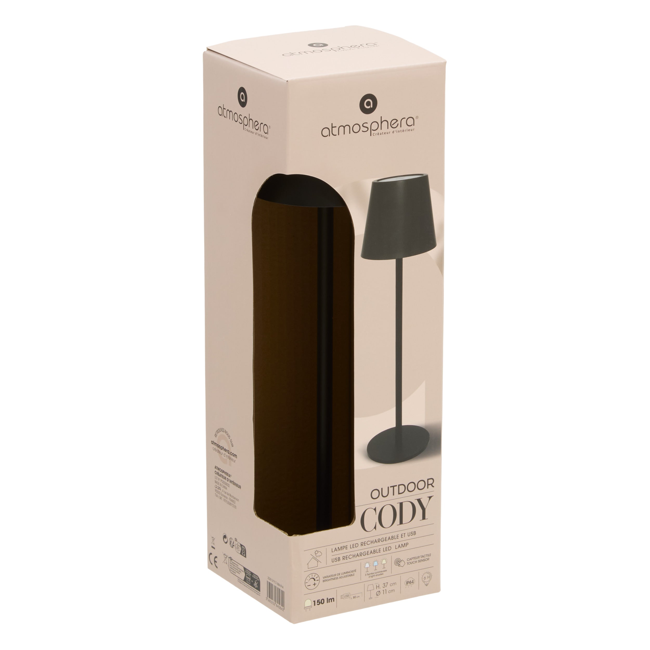 Corp de iluminat, lampa de masa cody negru USB H36 cm - Atmosphera