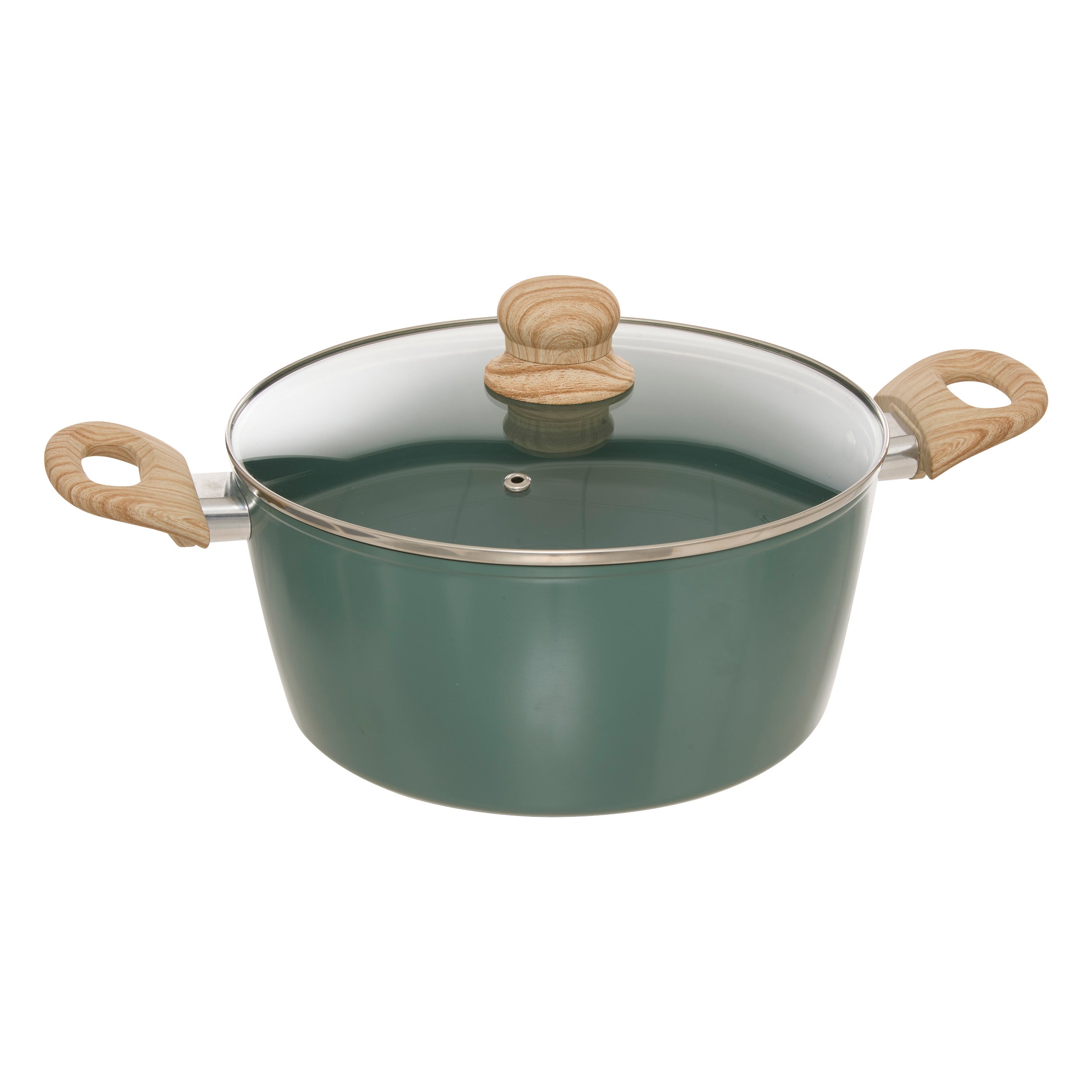 Vas de gatit verde, set 7 piese, aluminiu