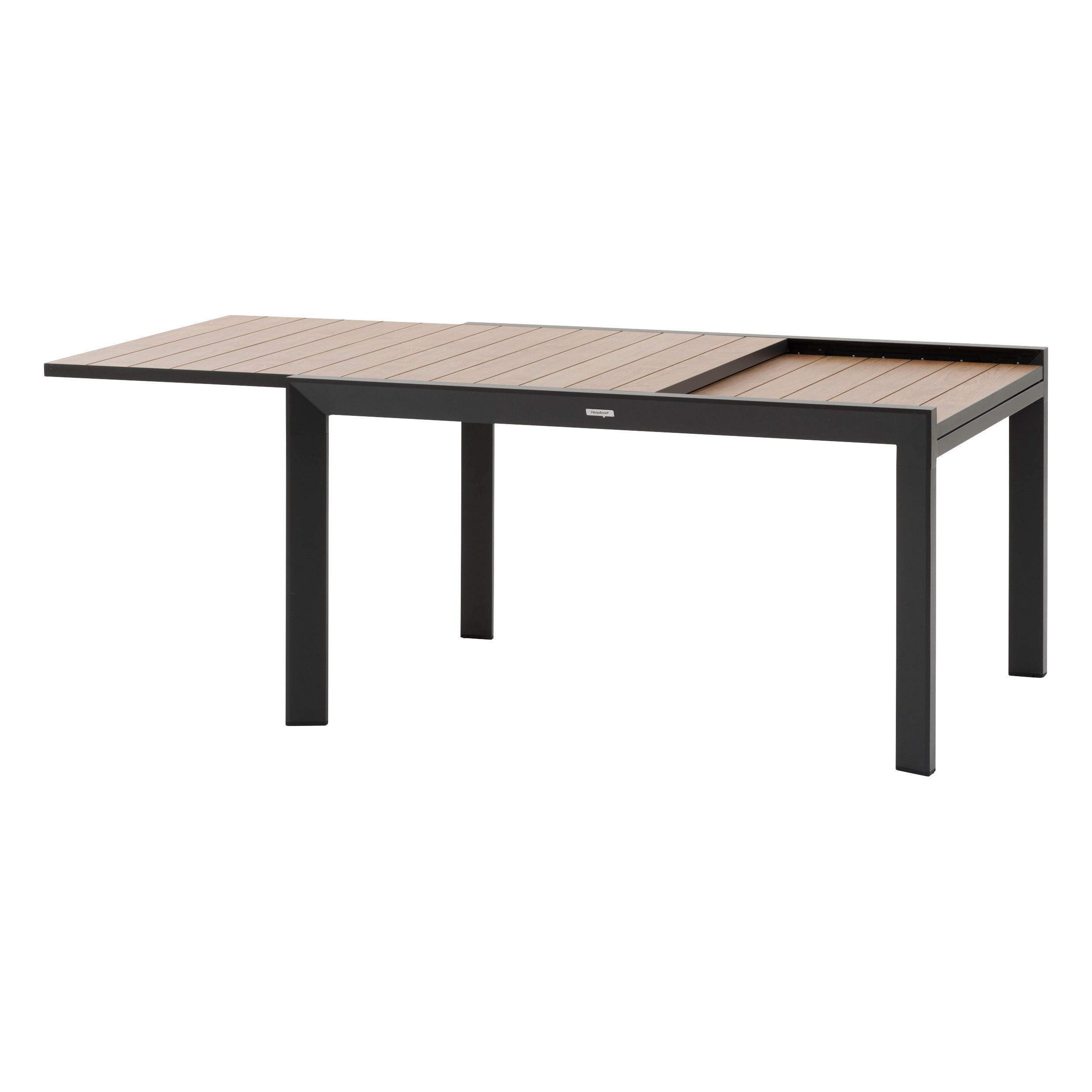 Masa de gradina extensibila glisanta Hesperide, efect lemn miere si grafit, 10 locuri, laterale din aluminiu