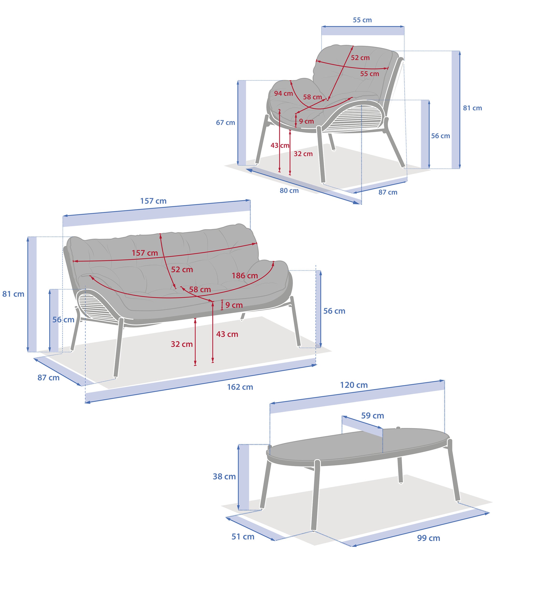 Set de mobilier de gradina Meloane taupe cu 5 locuri din poliester si otel - Hesperide