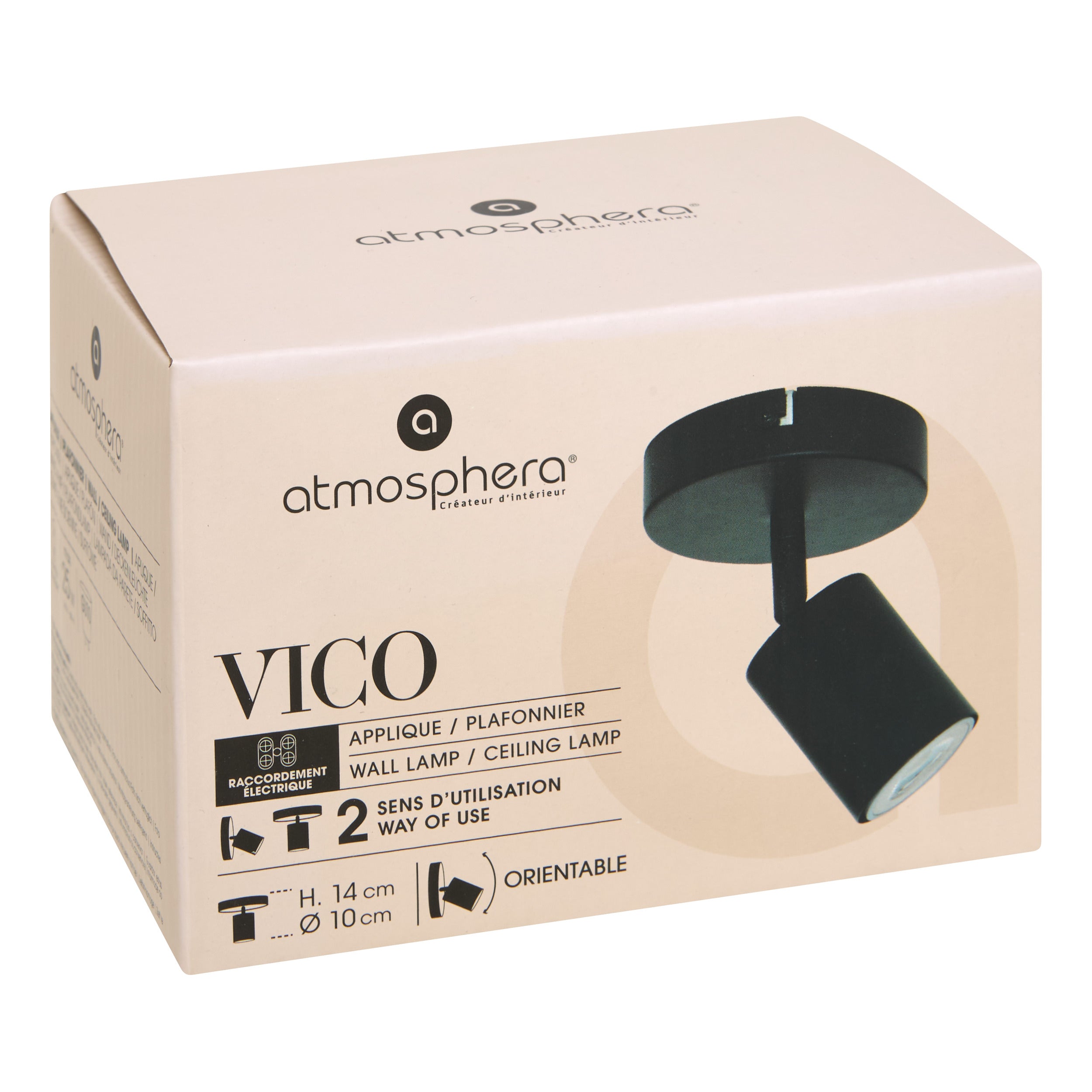 Corp de iluminat, vico lampa perete/tavan metal negru D10 cm - Atmosphera