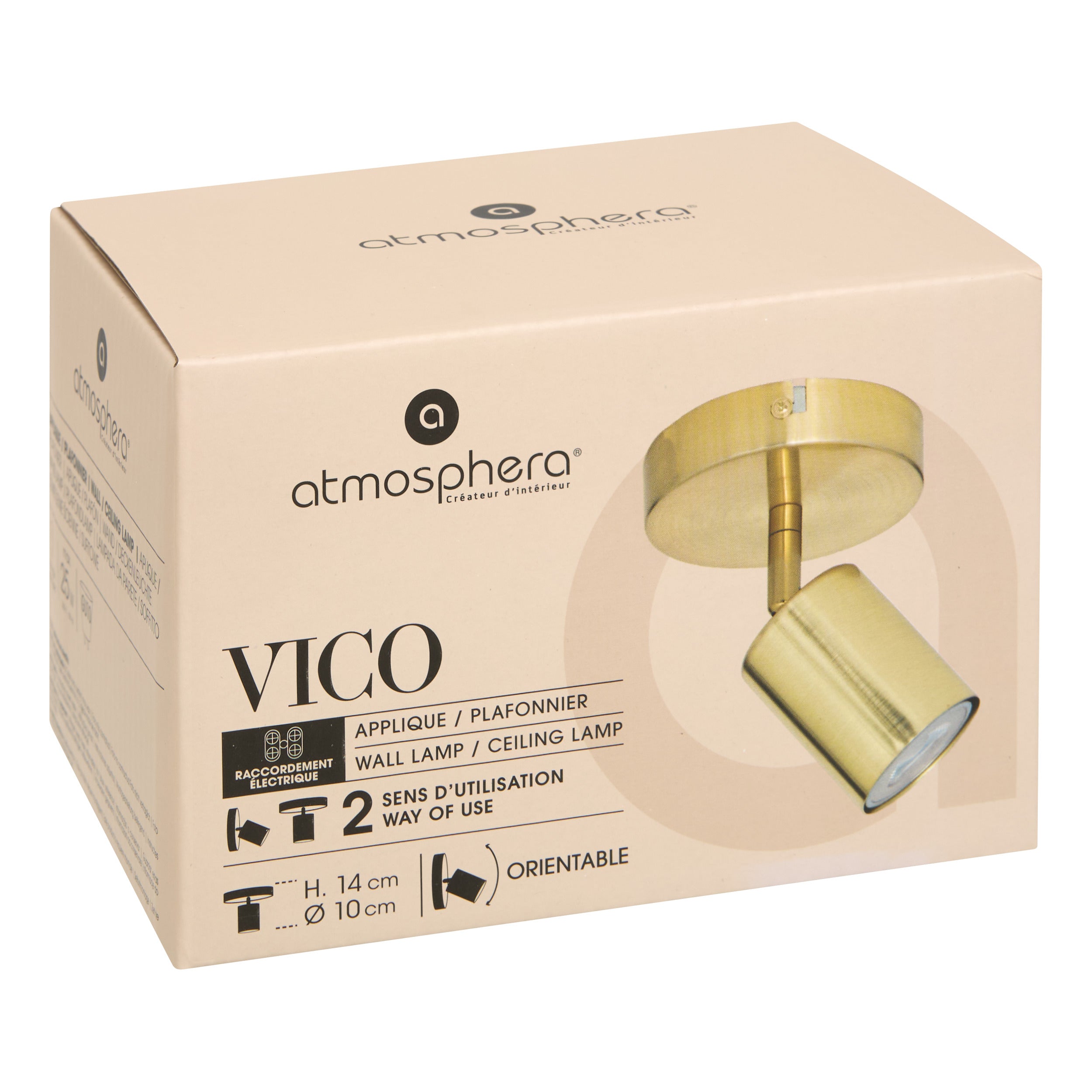 Corp de iluminat, vico auriu metal wall/ceil D10 cm - Atmosphera