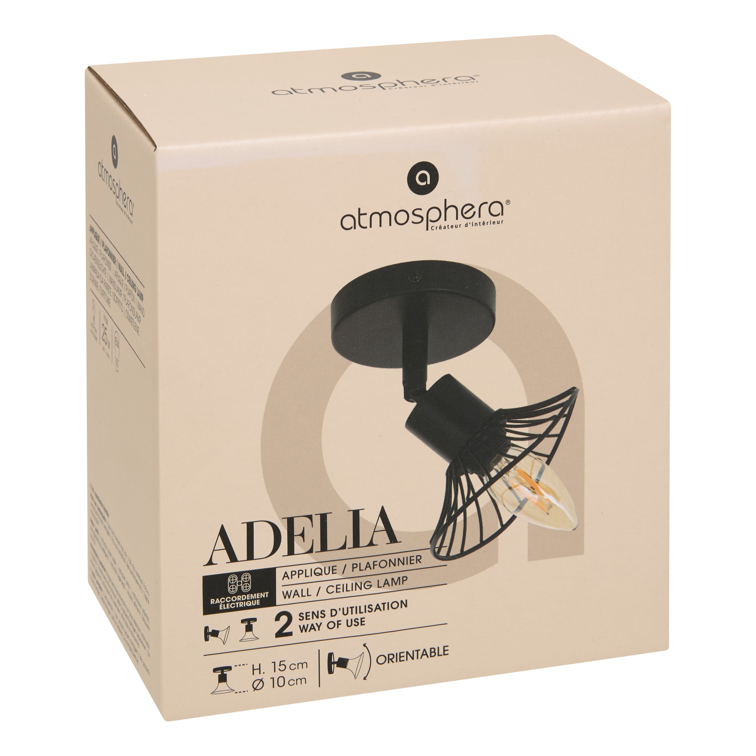 Corp de iluminat, aplica perete metal negru adelia D10 cm - Atmosphera