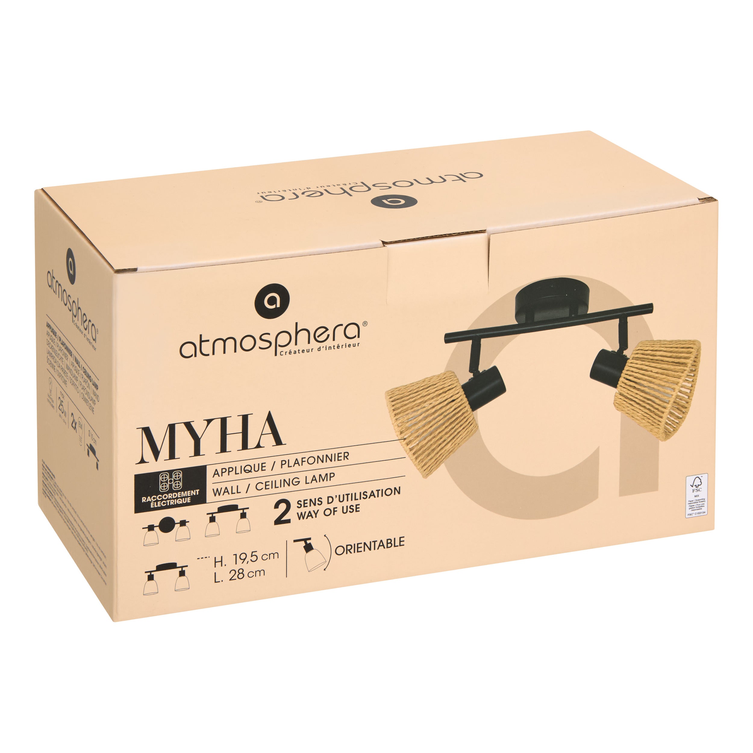 Corp de iluminat, myha natur franghie perete/tavan x2 L28 - Atmosphera