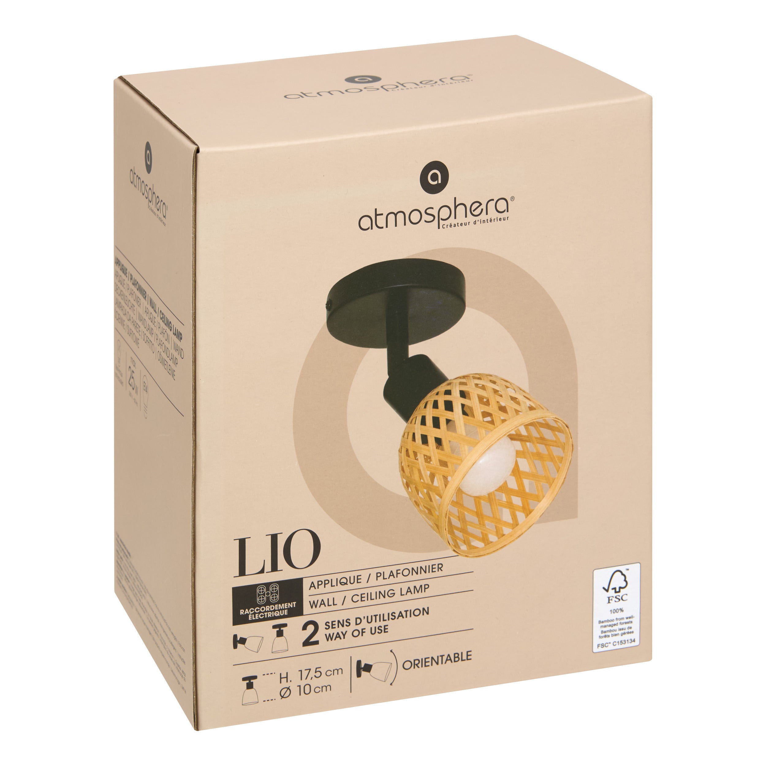 Corp de iluminat, lio natur bambus perete lampa D10 cm - Atmosphera