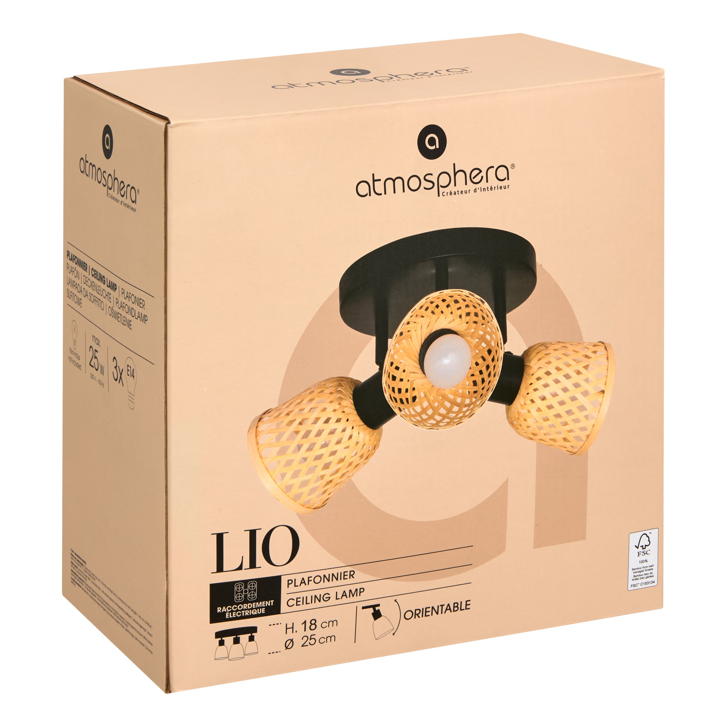 Corp de iluminat, lio natur bambus tavan lampa set 3 D25 cm - Atmosphera