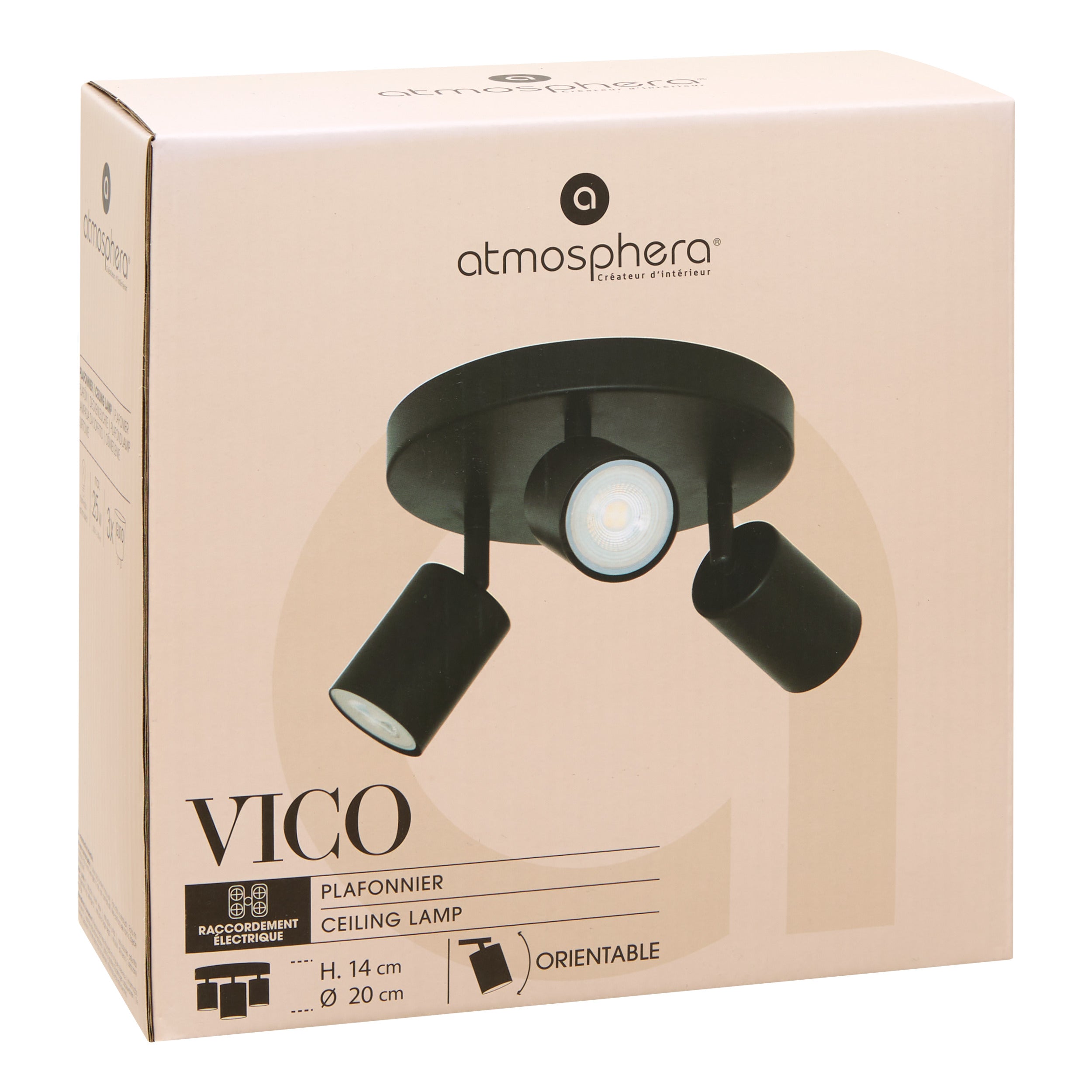 Corp de iluminat, vico negru metal tavan lampa set 3 D20 cm - Atmosphera