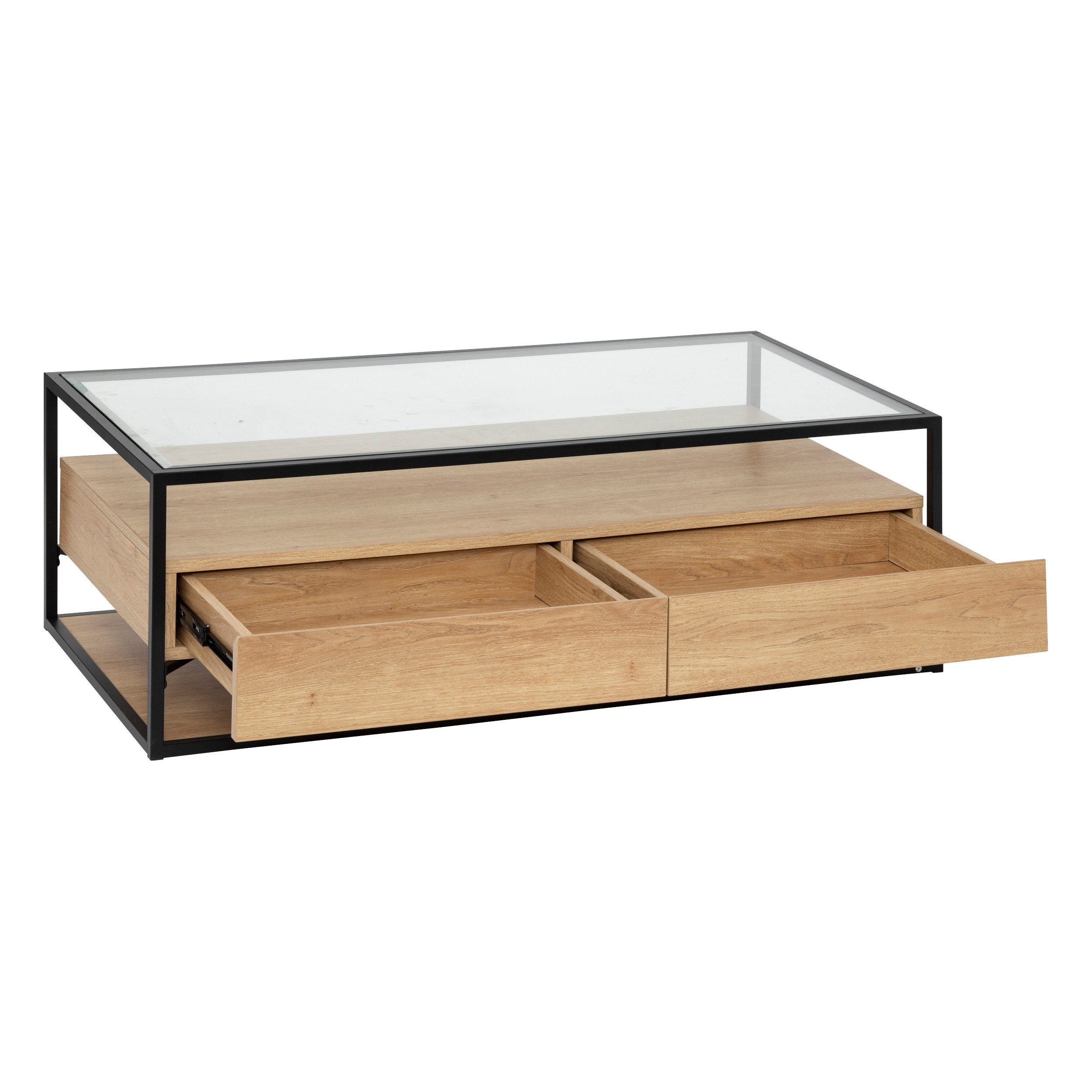Masuta de cafea Aldea cu 2 sertare 120 x 60 x 40 cm sticla transparenta Atmosphera