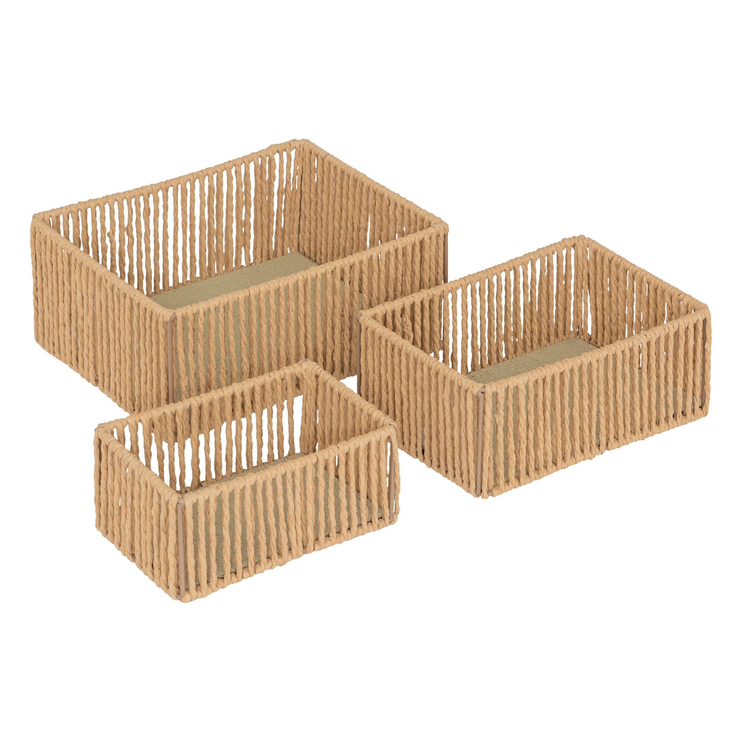 Set de 3 cosuri dreptunghiulare Ali metal si hartie naturala Atmosphera