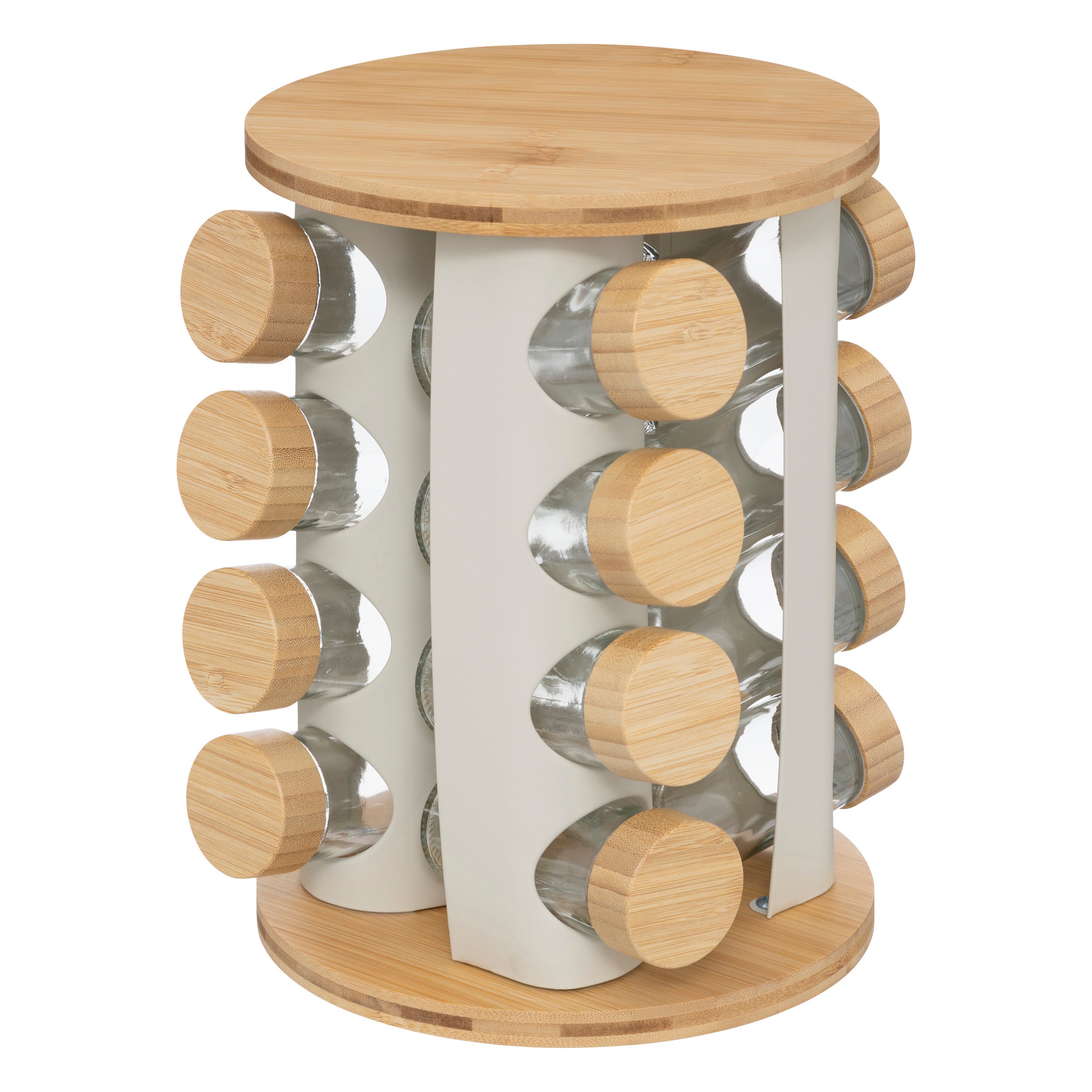 Stand rotativ Sensia, set 16 recipiente condimente cu suport metalic asortat