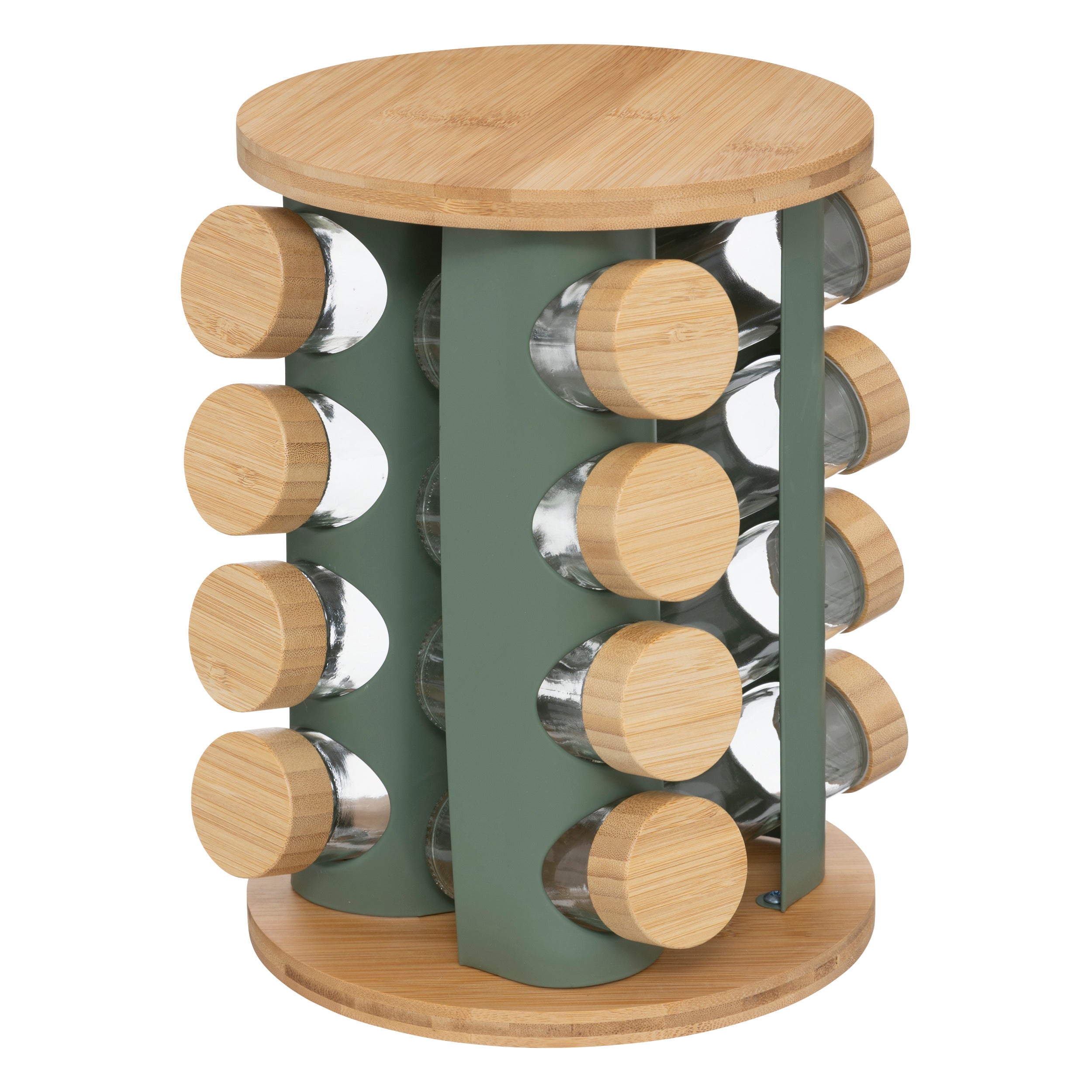 Stand rotativ Sensia, set 16 recipiente condimente cu suport metalic asortat
