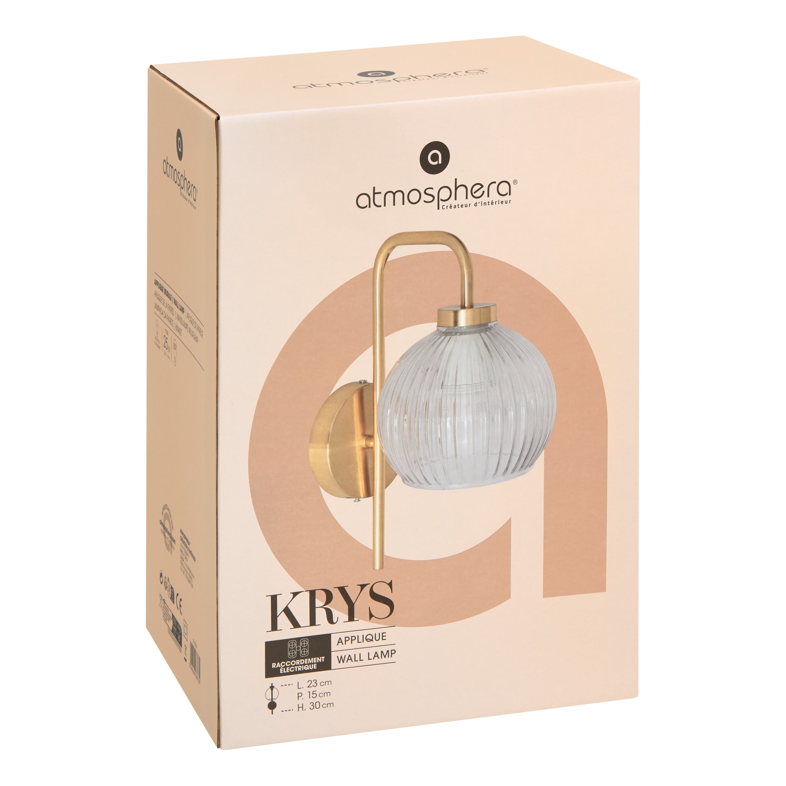 Corp de iluminat, krys aur sticla aplica perete H30 cm - Atmosphera