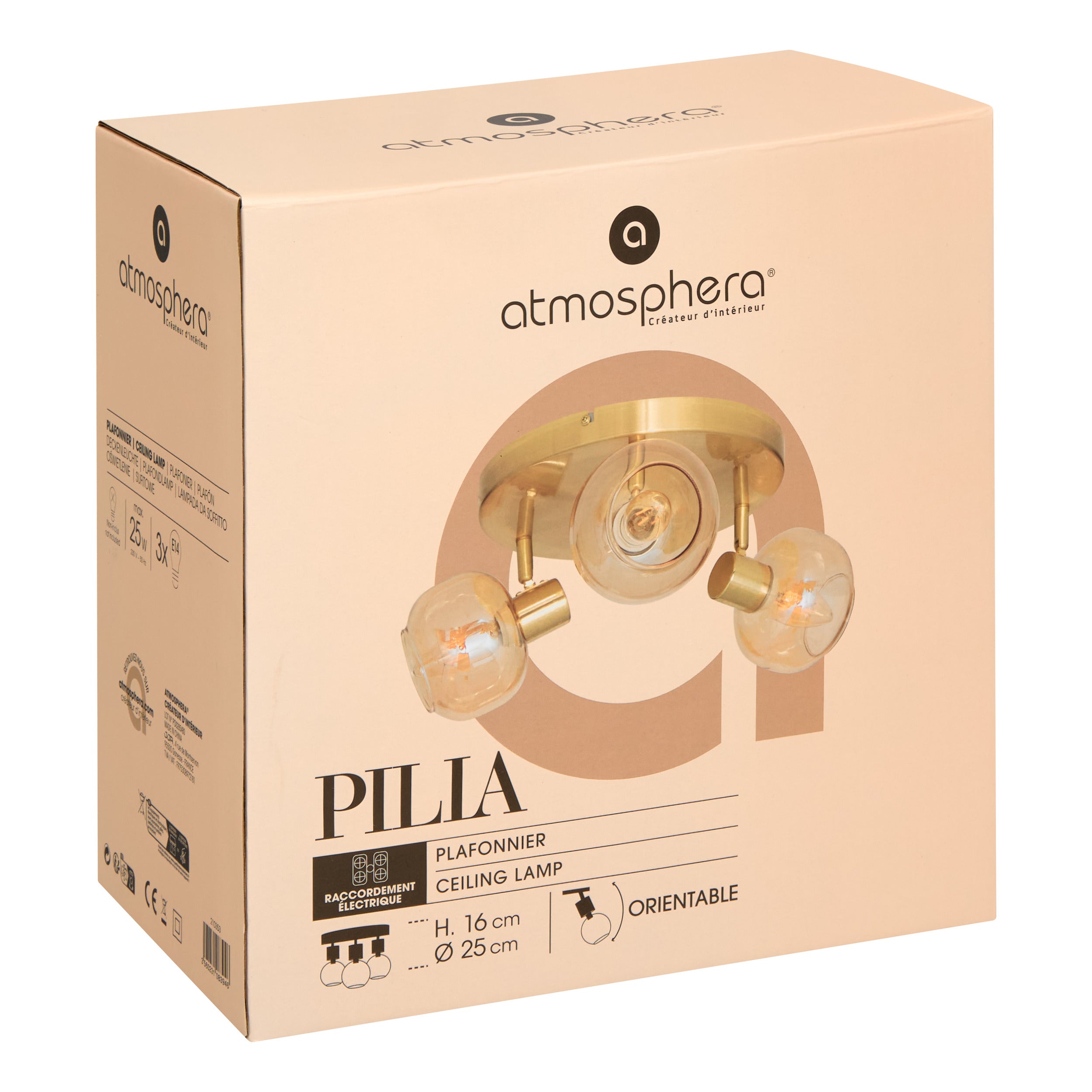 Corp de iluminat, plafoniera pilia sticla chihlimbar set 3 D25 cm - Atmosphera