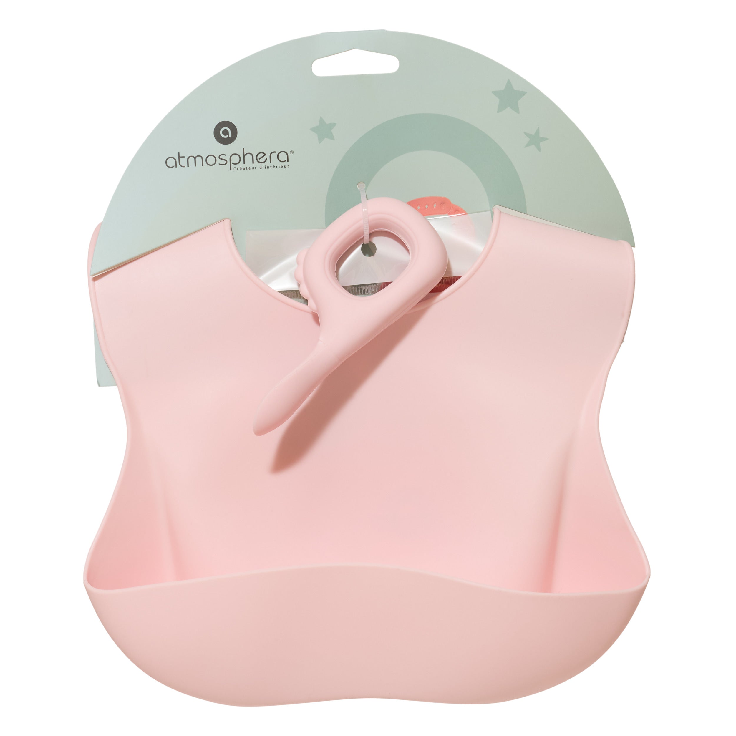 Decoratiune copii, silic bib and spoon set roz - Atmosphera For Kids