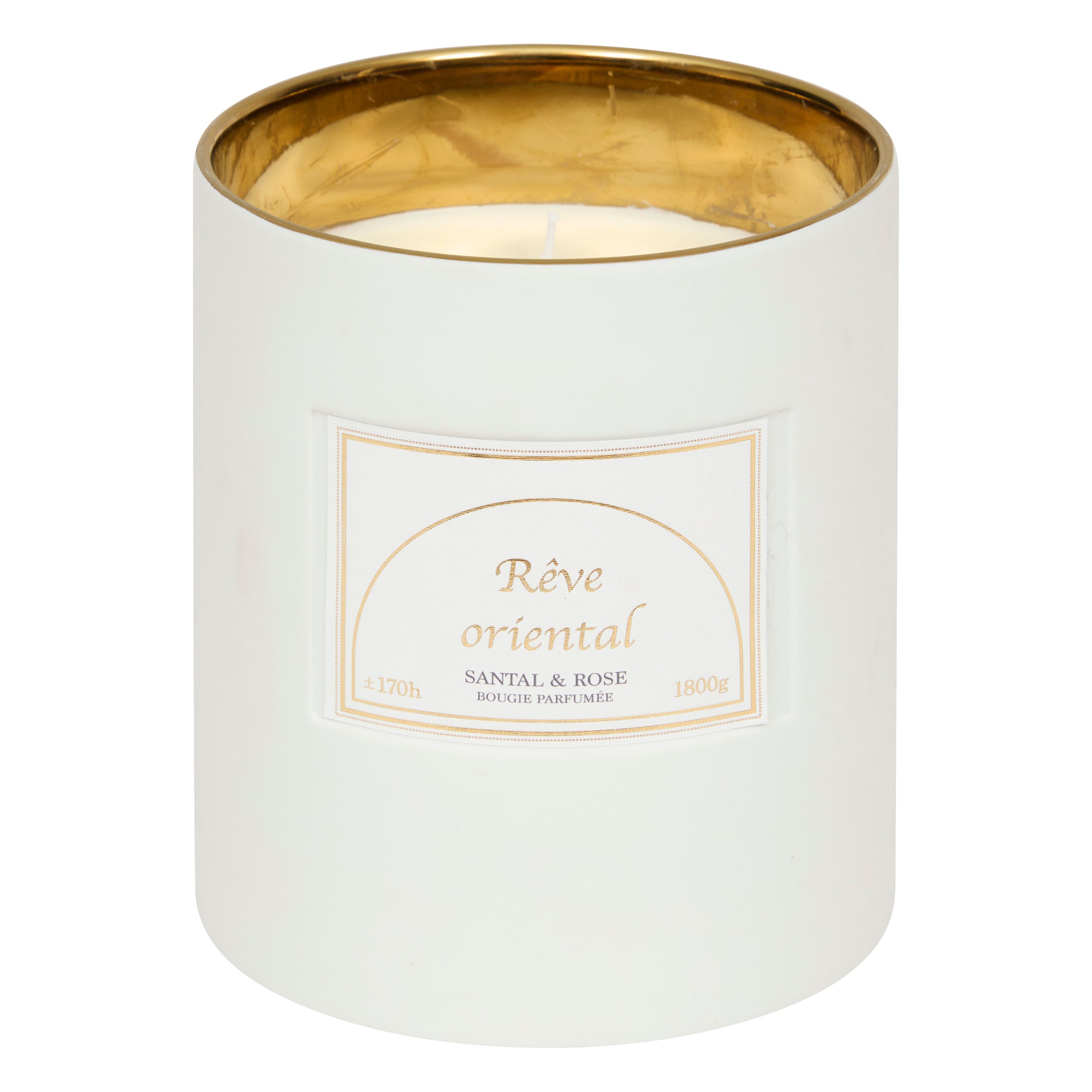 Lumanare parfumata "Lucia" - Lemn de santal - Trandafir, Alb, 1800 g - Atmosphera