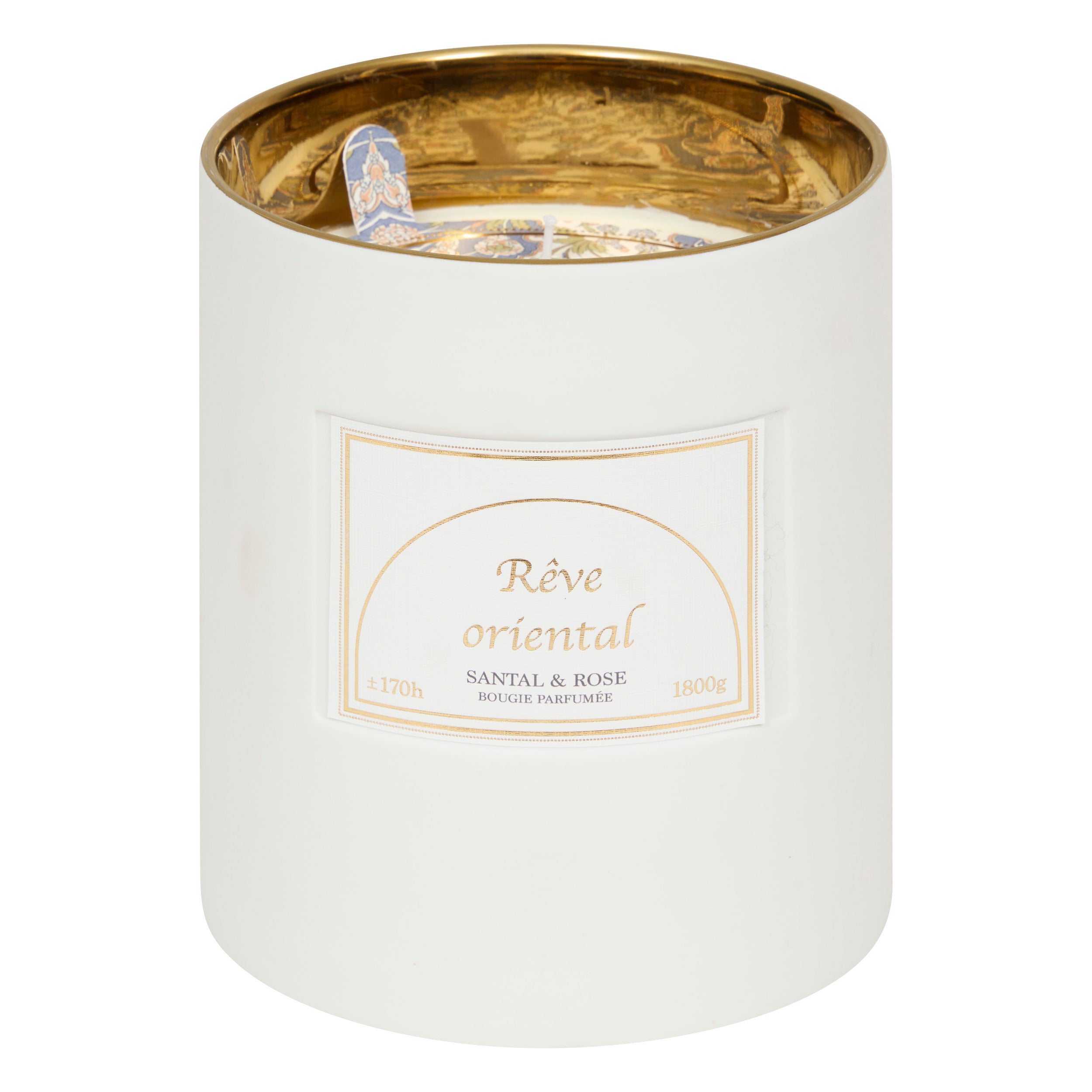 Lumanare parfumata "Lucia" - Lemn de santal - Trandafir, Alb, 1800 g - Atmosphera
