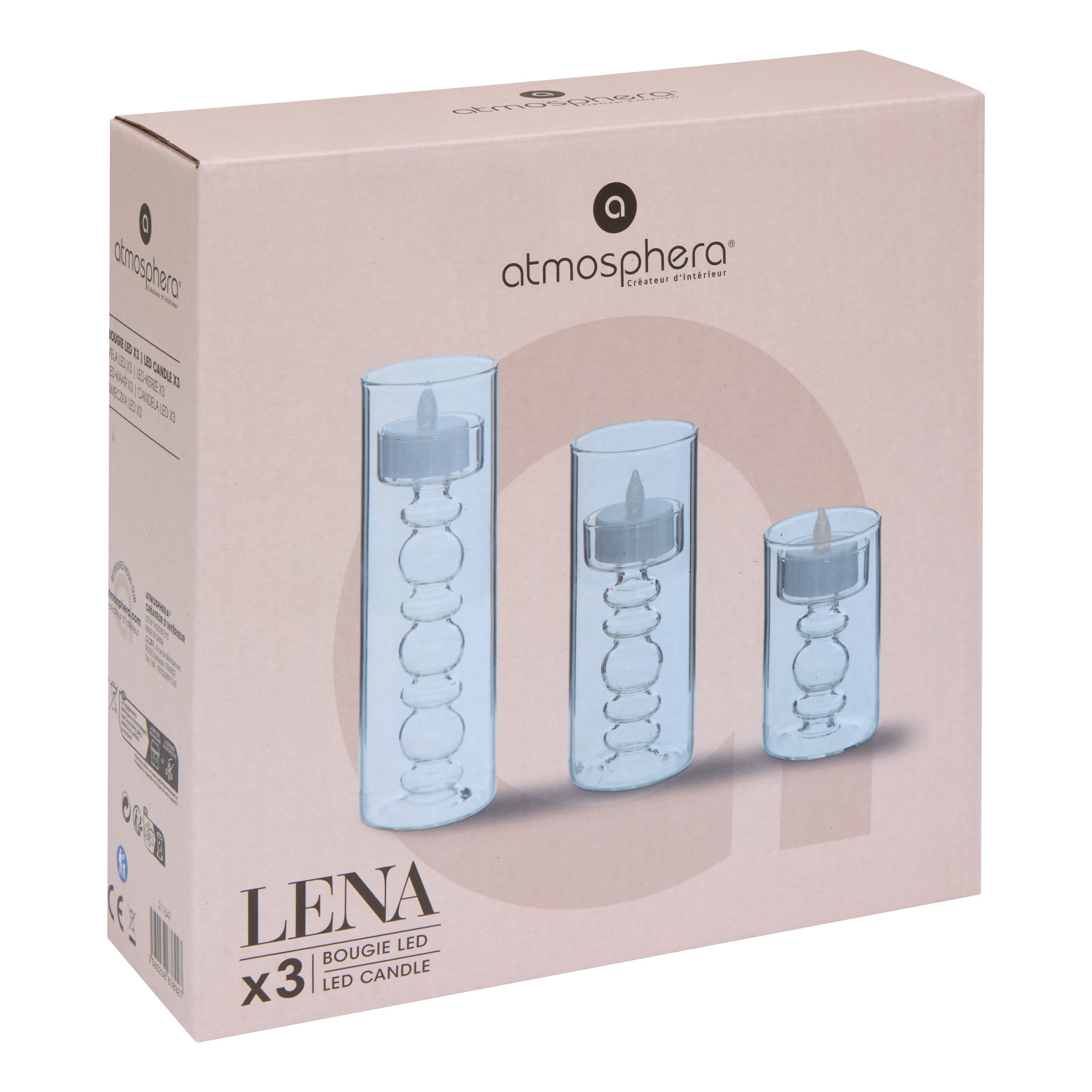 Lumanare LED "Lena", 3 bucati - Transparent, 6x6 cm - Atmosphera