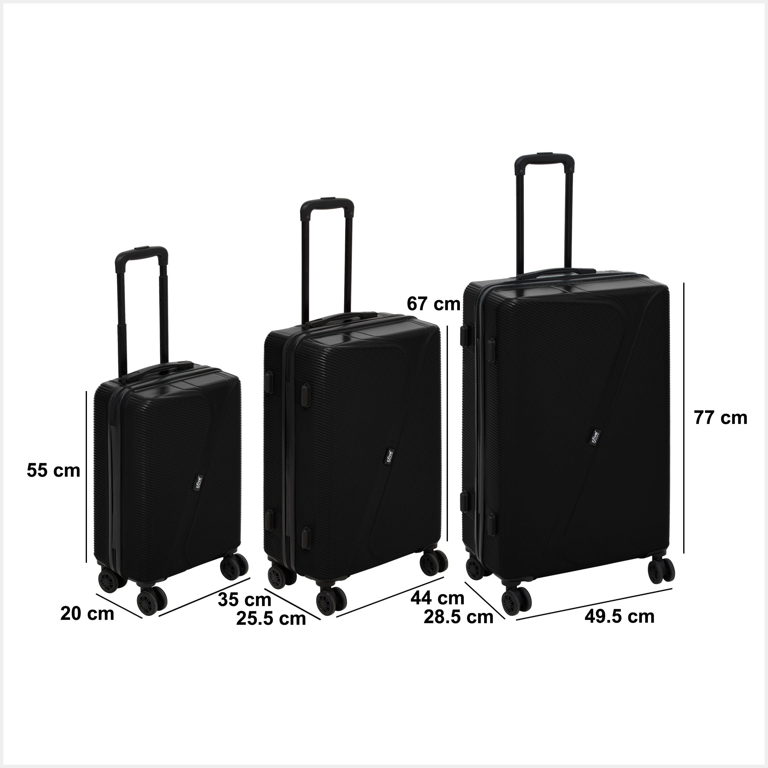 Set 3 trolere carcasa rigida cu 4 roti duble L. 49.5 x l. 28.5 x H. 77 cm