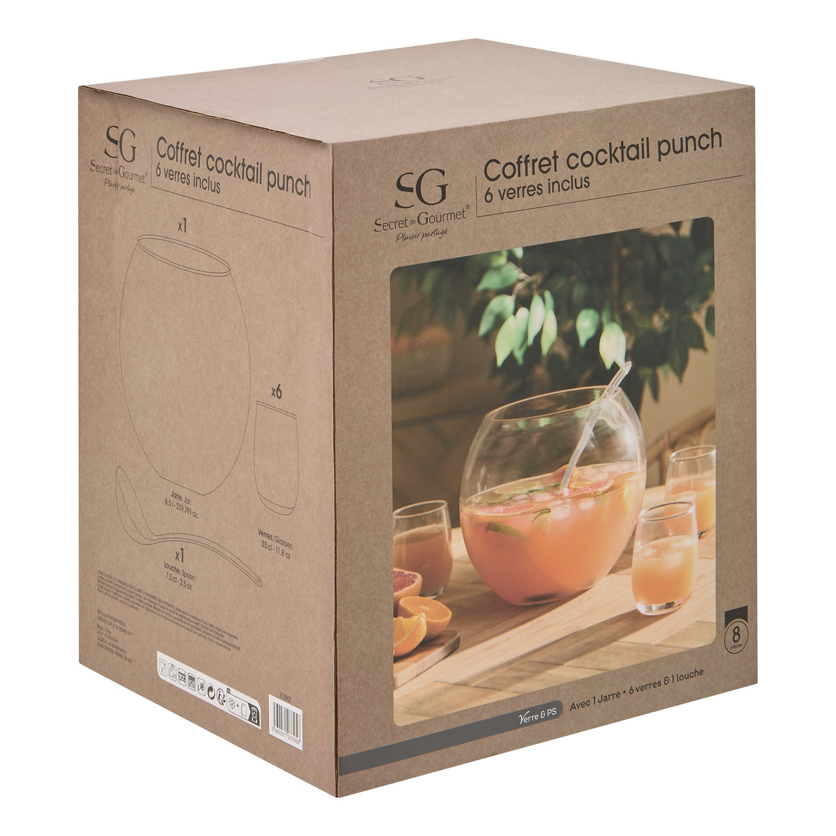Set aperitiv cocktail "Punch" - 75 ml, Sticla, Transparent,1 set