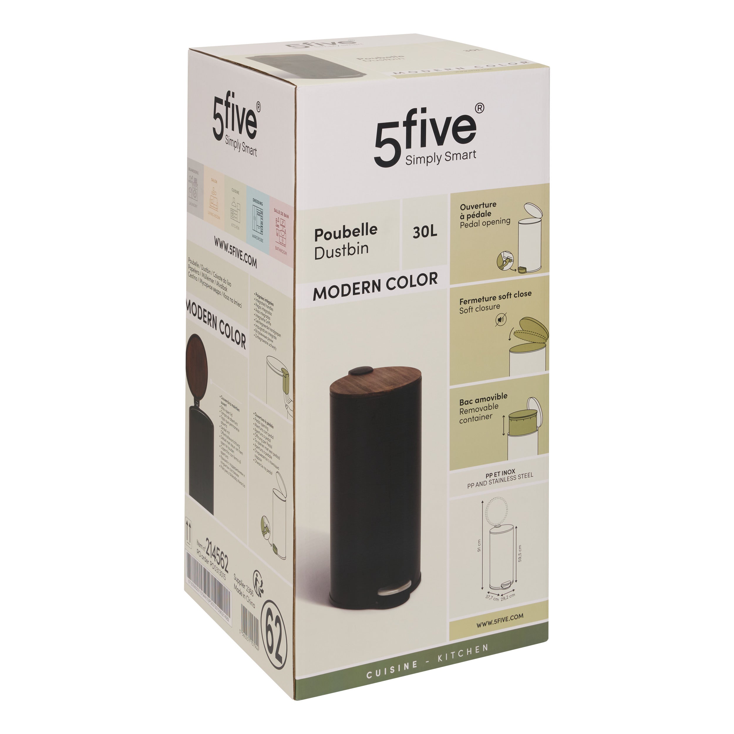 Bin 30 l negru ef acacia modern - Five