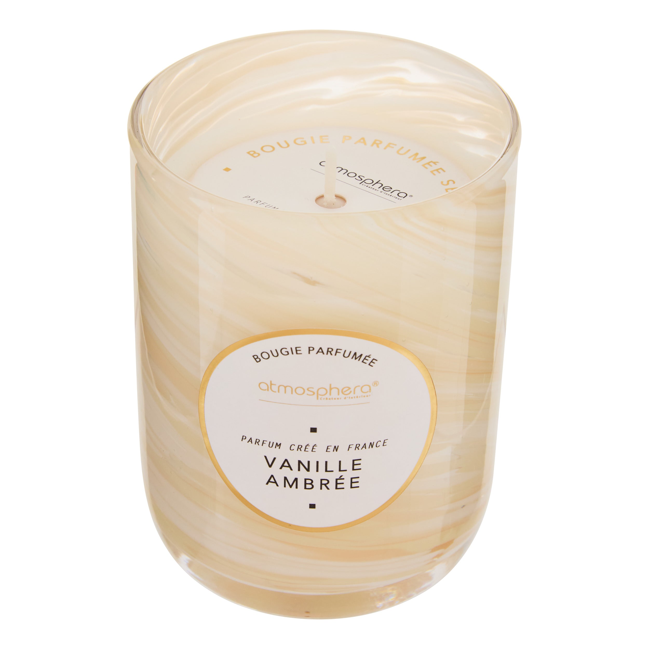 Lumanare parfumata rotunda "Wavy" - Parfum lemnos, Aroma gourmet, Vanilie ambrata, 275 g - Atmosphera