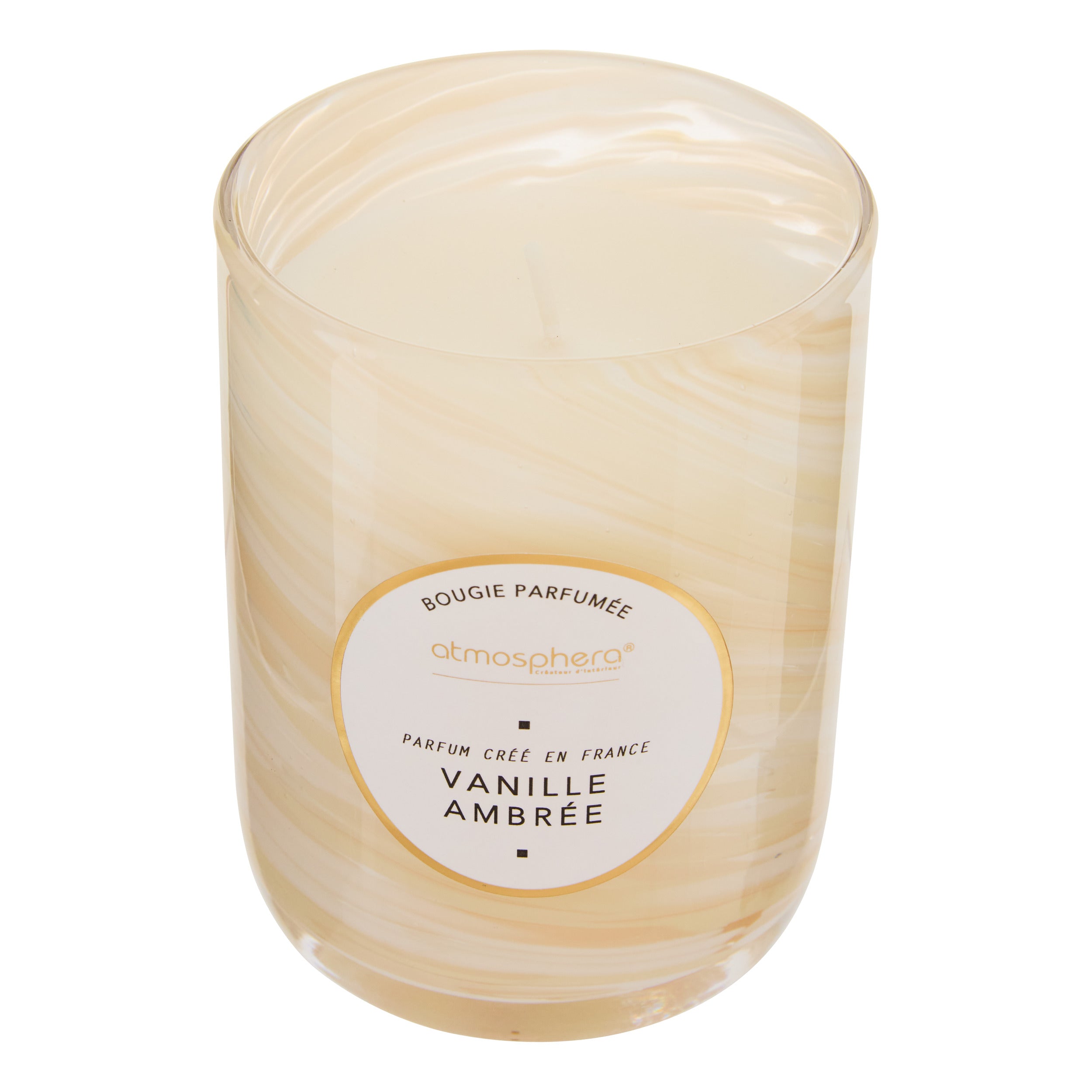 Lumanare parfumata rotunda "Wavy" - Parfum lemnos, Aroma gourmet, Vanilie ambrata, 275 g - Atmosphera