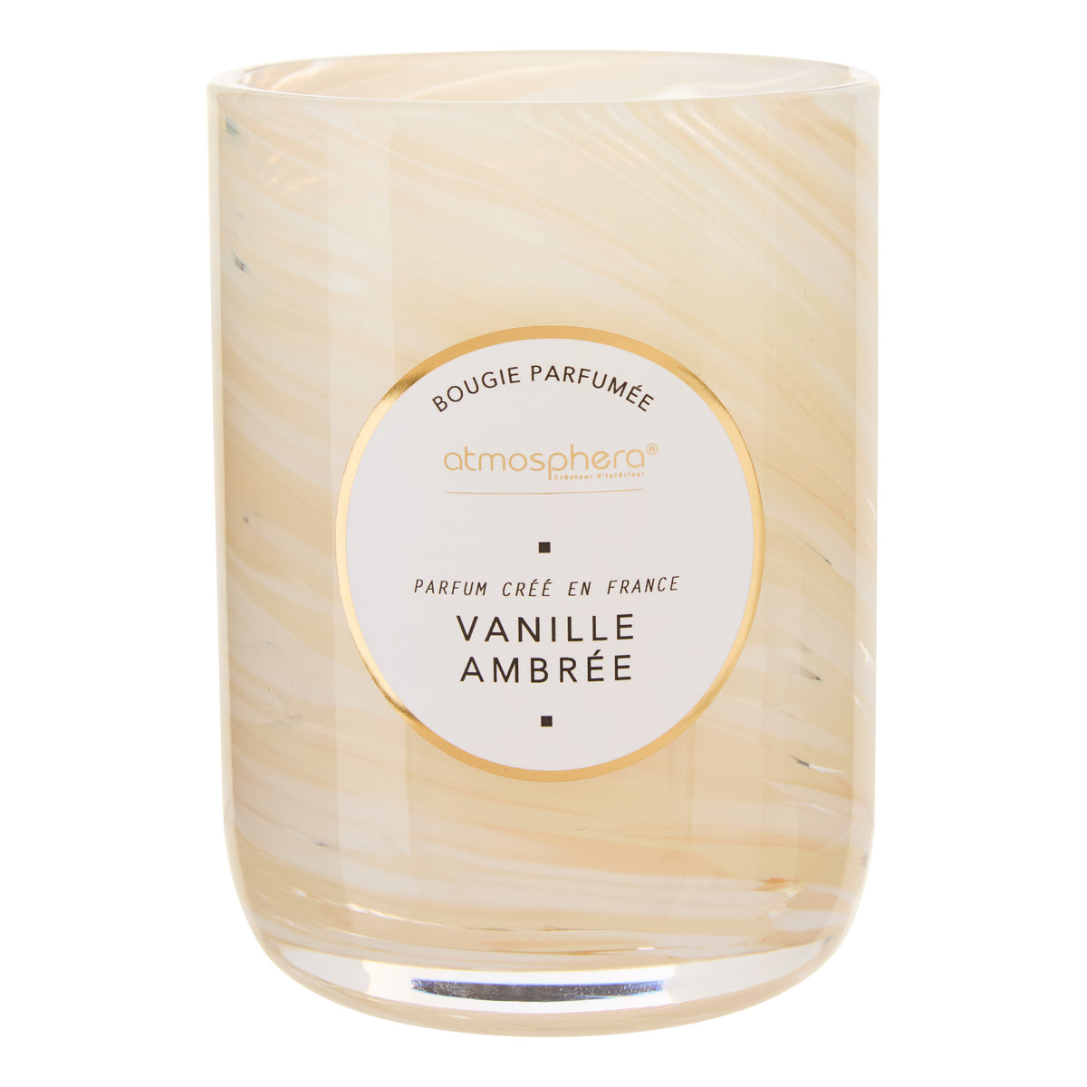 Lumanare parfumata rotunda "Wavy" - Parfum lemnos, Aroma gourmet, Vanilie ambrata, 275 g - Atmosphera