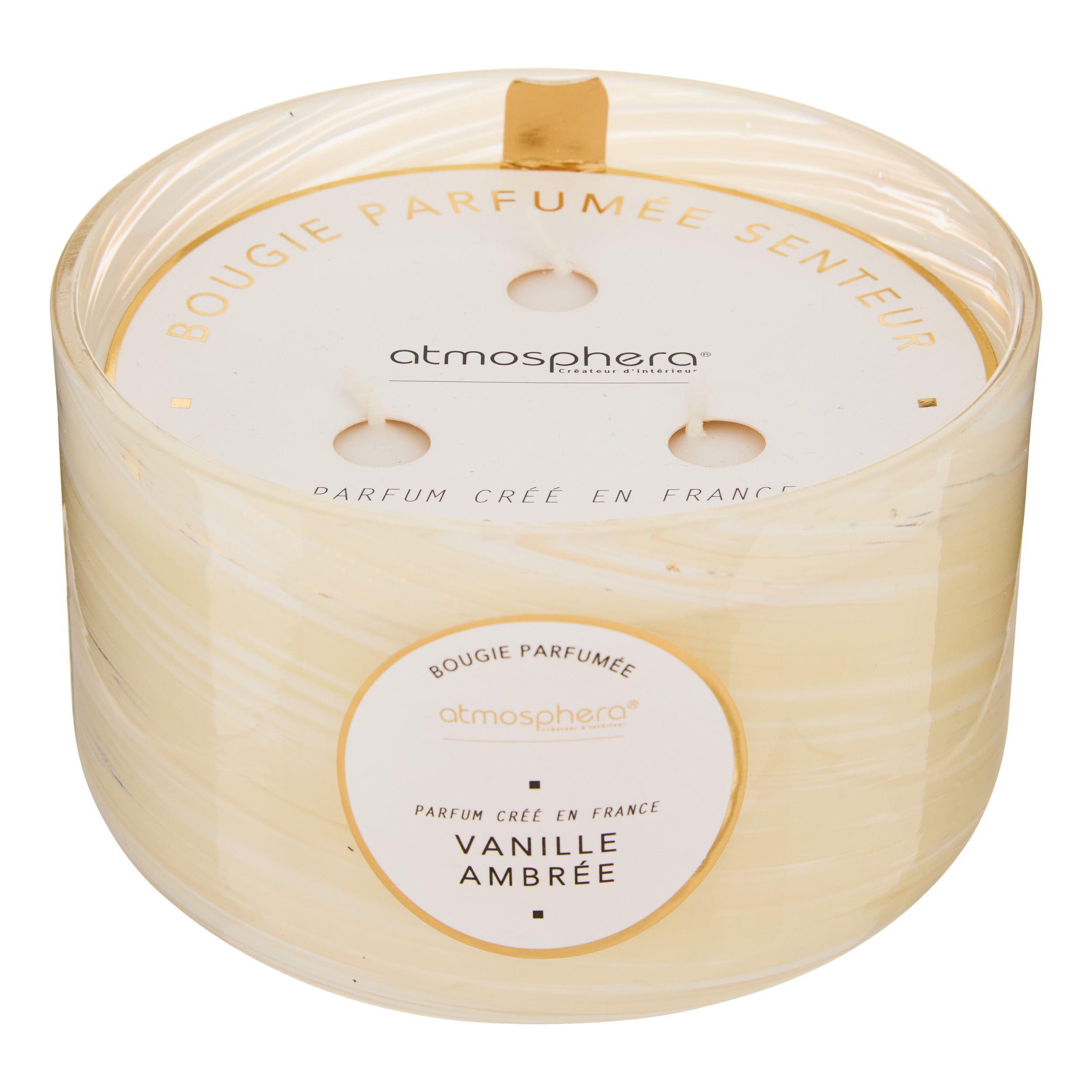 Lumanare parfumata rotunda "Wavy" - Parfum lemnos, Aroma gourmet, Vanilie ambrata, 540 g - Atmosphera