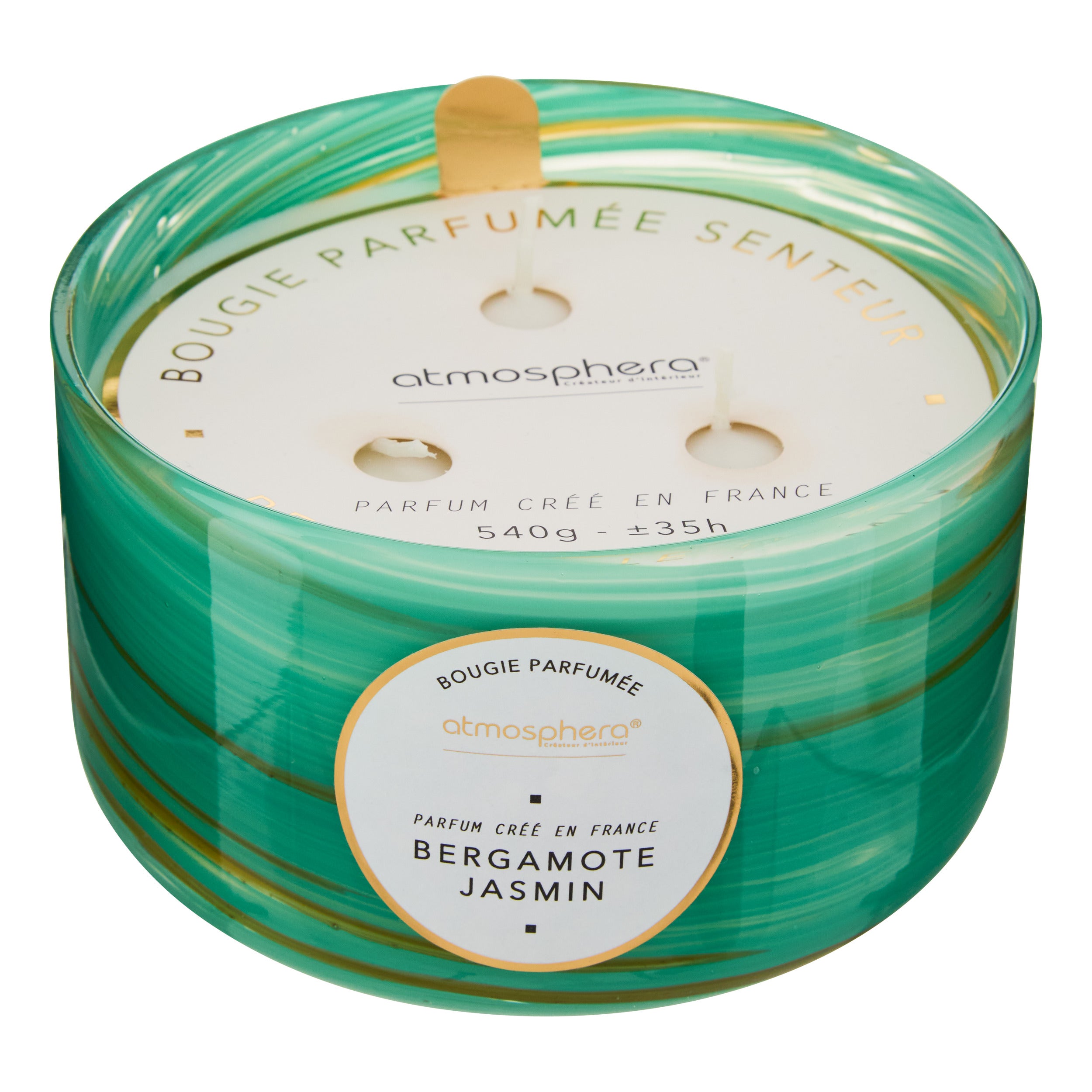 Lumanare parfumata rotunda "Wavy" - Parfum floral, Bergamota si iasomie, 540 g - Atmosphera