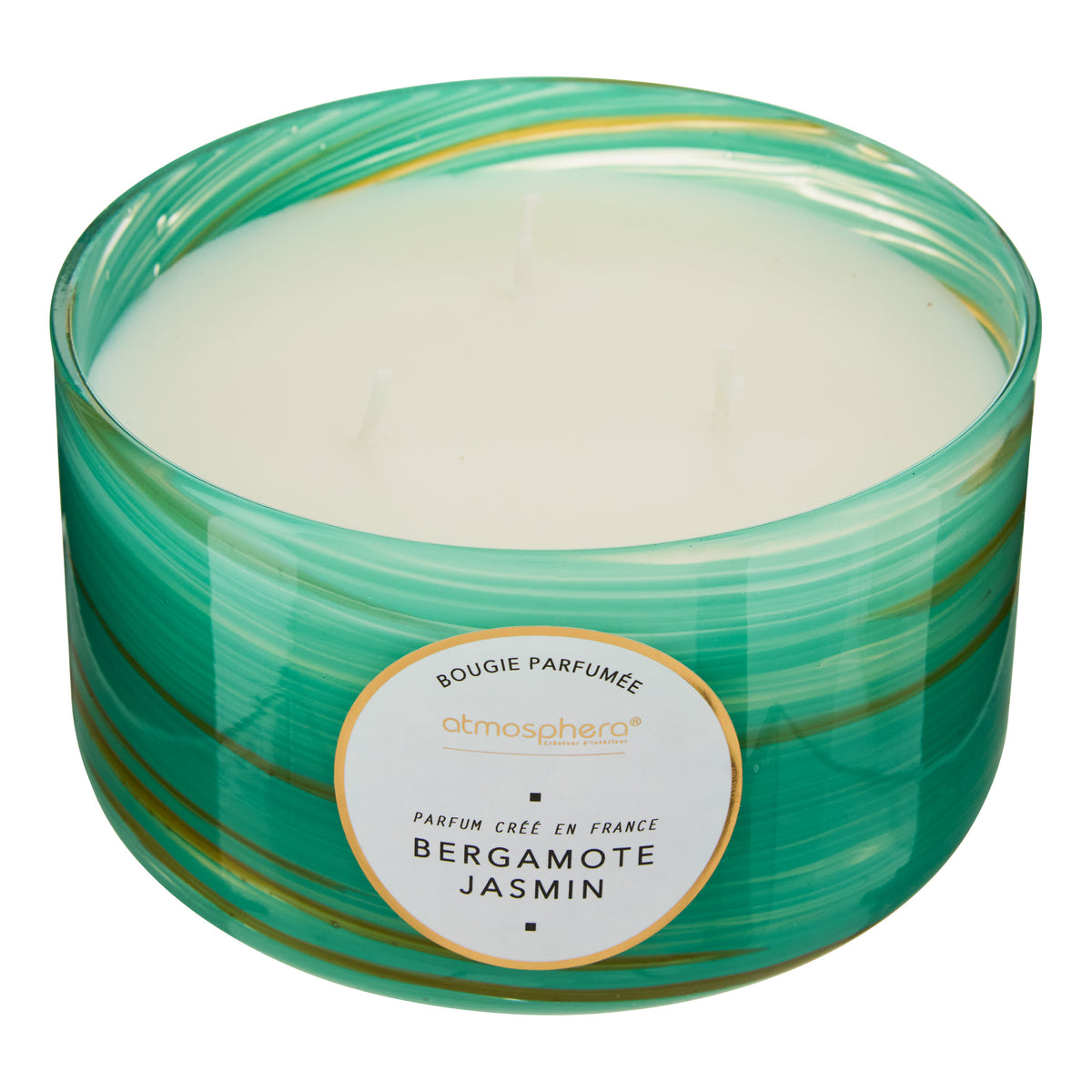 Lumanare parfumata rotunda "Wavy" - Parfum floral, Bergamota si iasomie, 540 g - Atmosphera