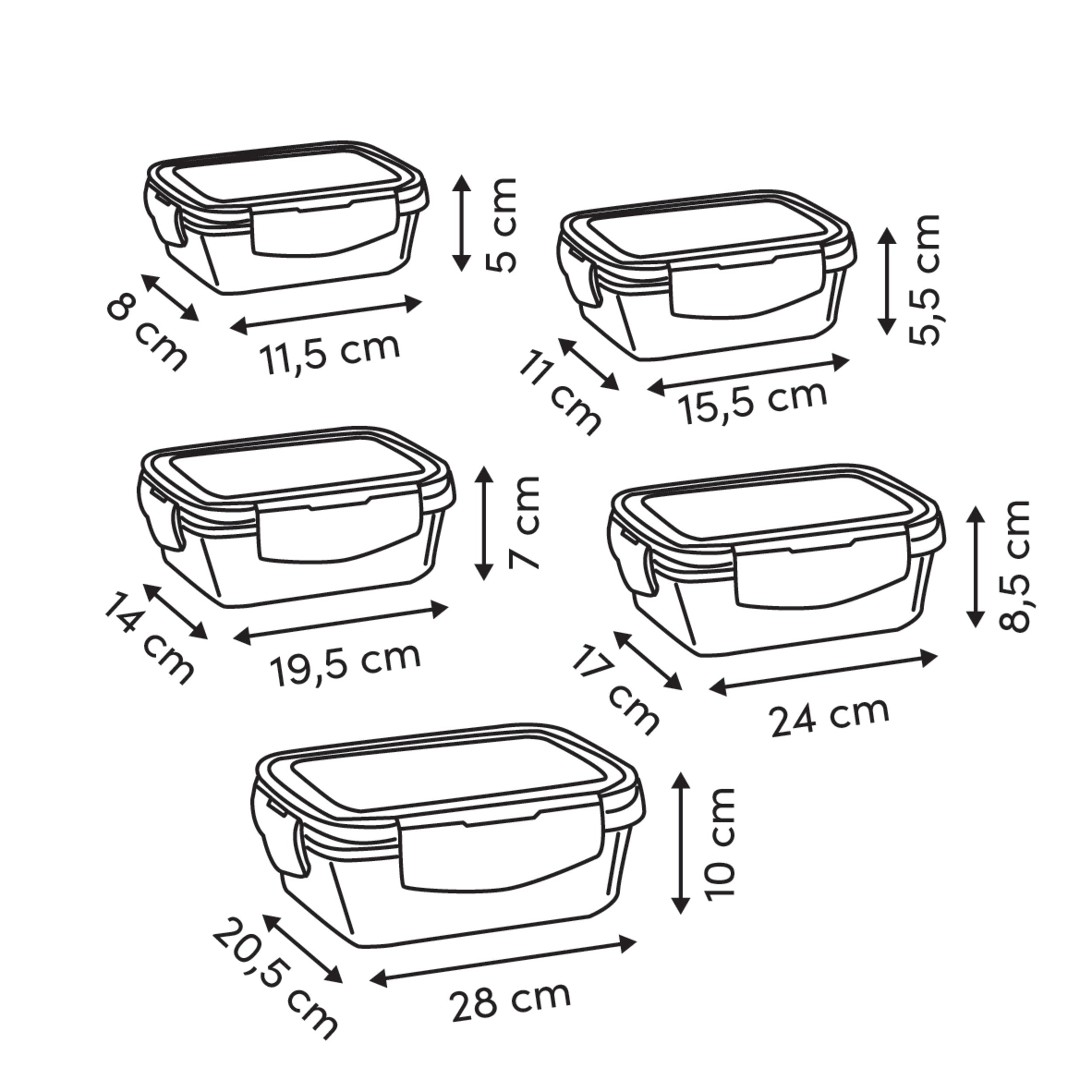 Set 5 clipeat plastic boxes - Five