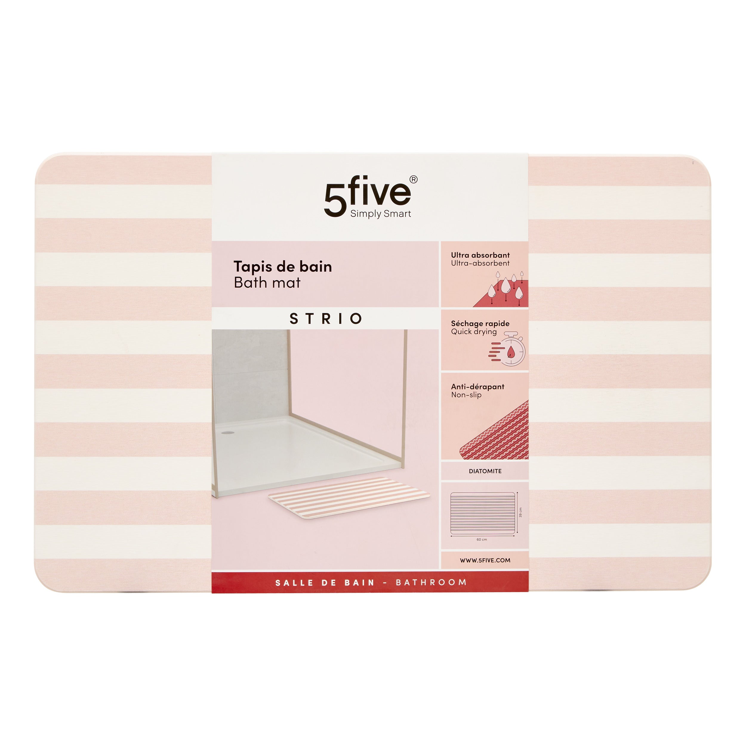 Diatomite mat 39 x 60 cm roz strio - Five