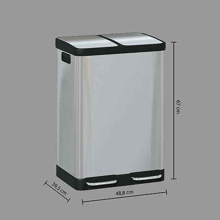 Cos de gunoi cu 2 compartimente si pedala, pentru reciclare, otel inoxidabil, 2 x 30 l