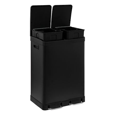 Cos de gunoi cu 2 compartimente si pedala, pentru reciclare, negru, 2 x 30 l